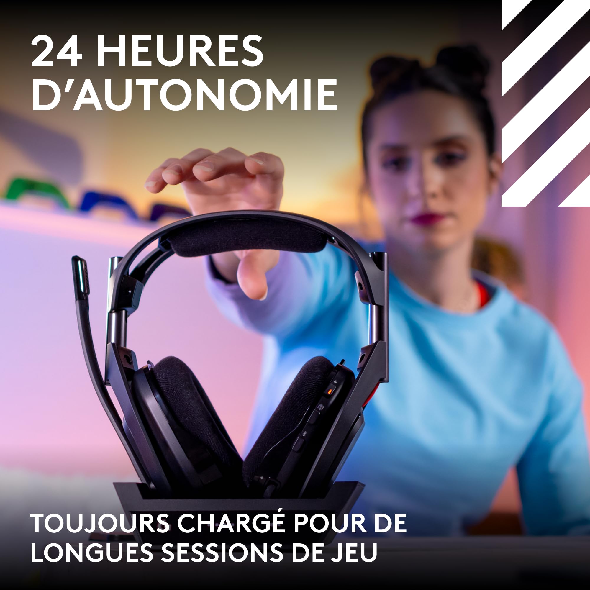 Logitech G Astro A50 LIGHTSPEED, casque gaming sans fil + station d’accueil (Gen 5), PRO-G GRAPHENE, basculement entre 3 systèmes, USB-C vers Xbox, PS5, PC, Nintendo Switch, Switch 2, Bluetooth - Noir