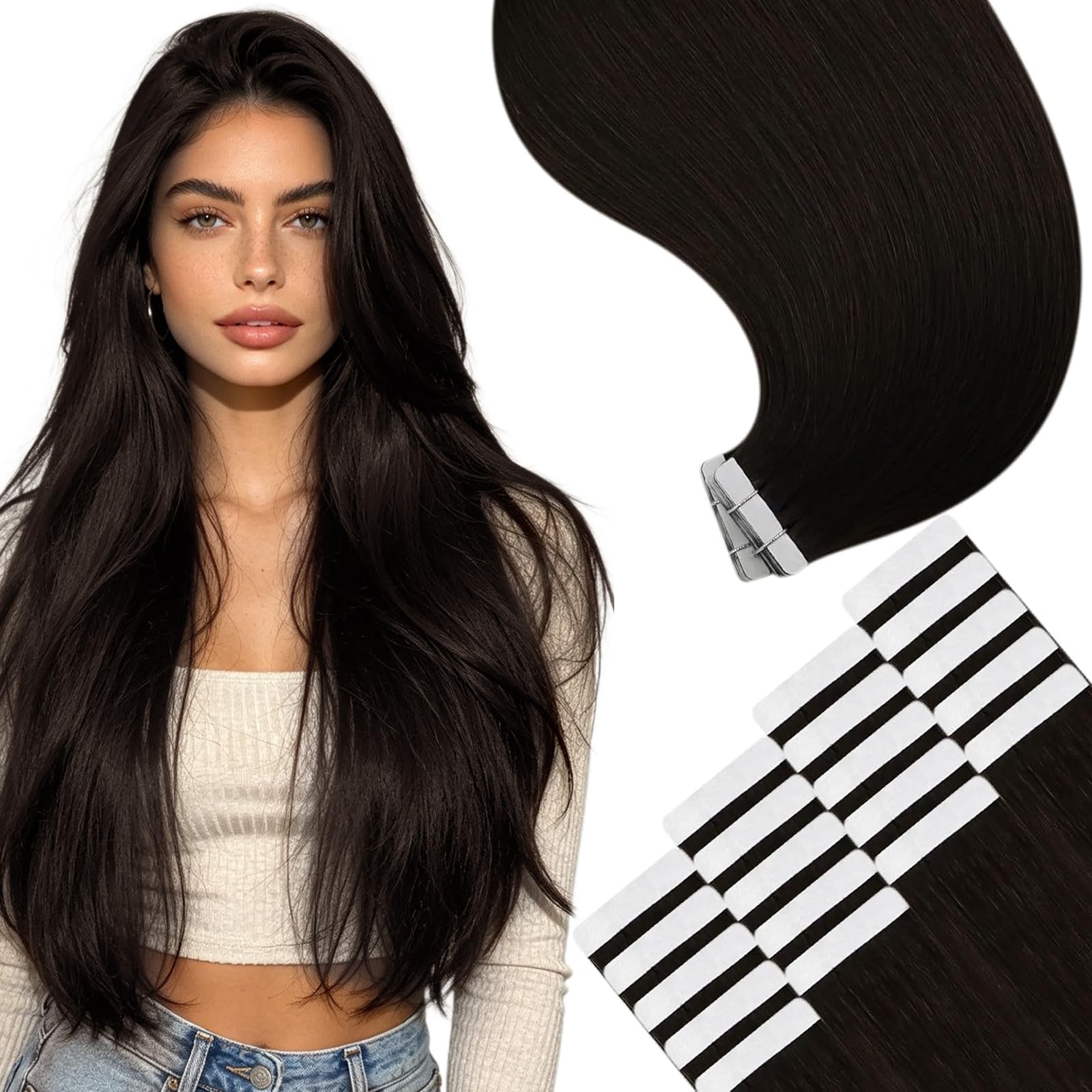 YoungSee Tape Extensions Echthaar Remy Glatt Haar Extension Tape in Invisible Tapes Haarverlangerung fur Damen