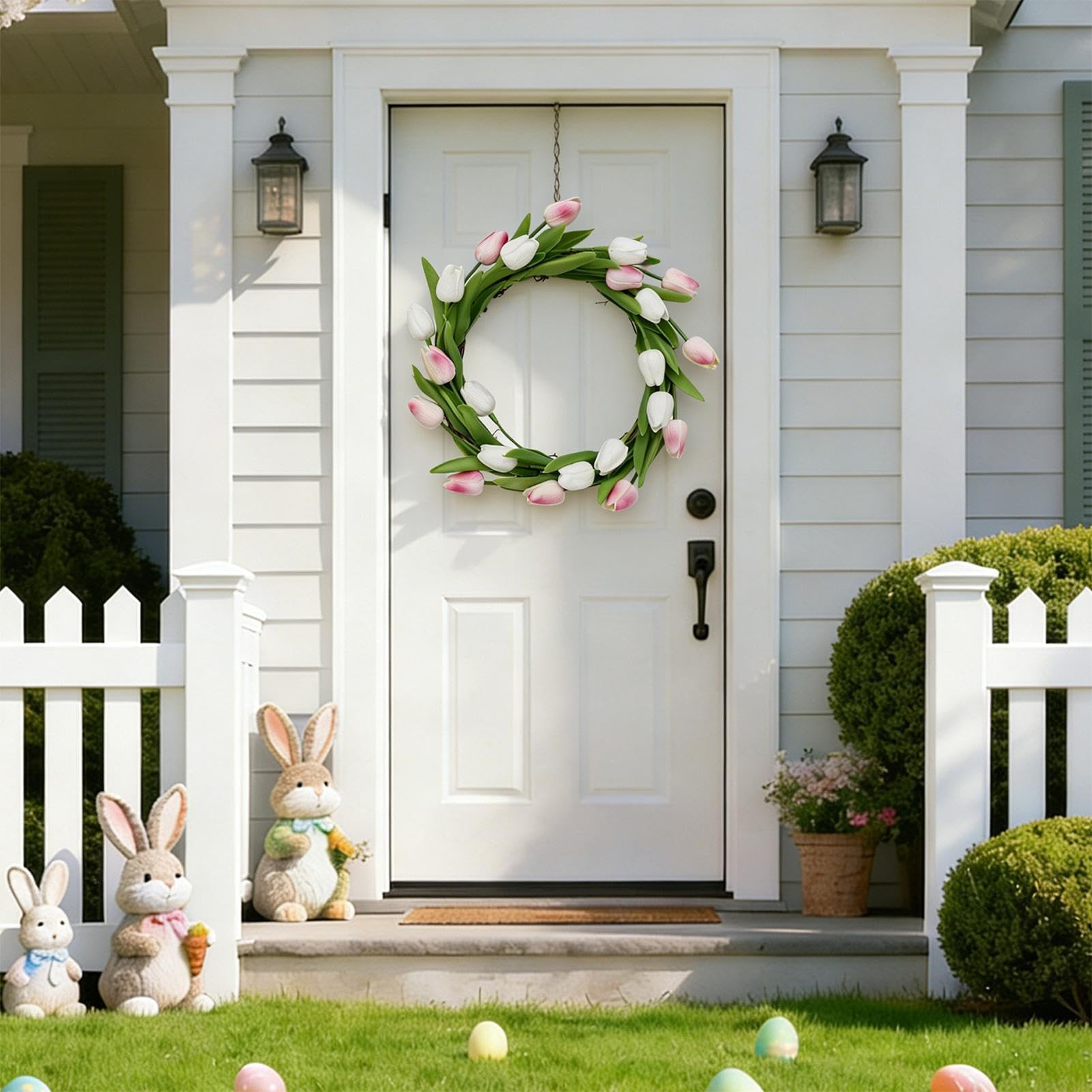 Corona de Primavera para Puerta Decoración de Pared Artificial con Estilo | Corona Floral para Primavera y Verano Para Hogar, Granja, Restaurante, Jardín, Patio, Porche, ,