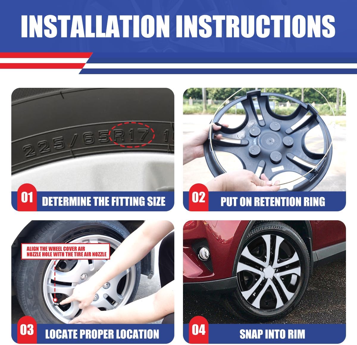 AUTOWIKI 17 Inch Hubcaps Fit for 2013-2018 Toyota RAV4, Wheels Rim Cover Replacement Compatible with Toyota RAV4 17'' Steel Wheels, ABS & PC Material White & Black Lacquer Hub Caps Set of 4 17-Inch