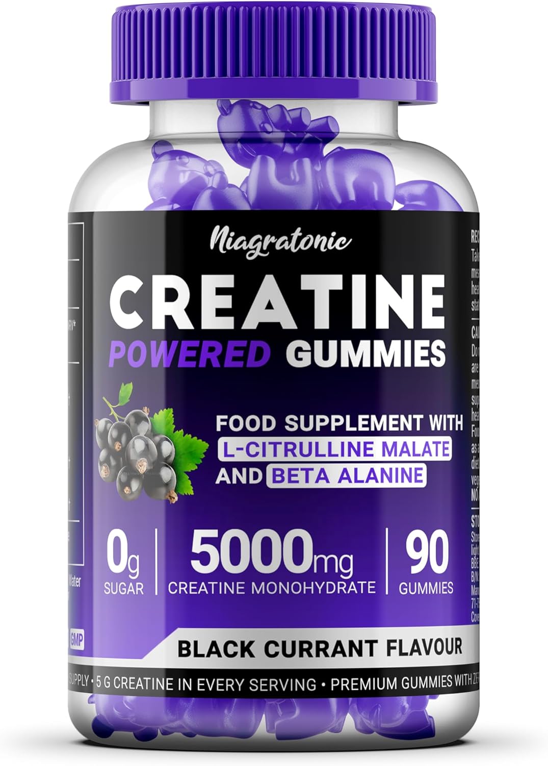 Creatine Gummies 5000mg | Full Month Supply | Pre Workout Supplements | with L-Citrulline Malate and Beta-Alanine | Blackcurrant Flavour | Vegan | Sugar Free