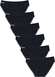 سراويل داخلية برازيلية للنساء من القطن والدانتيل من ليفاو، عبوة من 6 قطع، مقاس سمول- اكس لارج