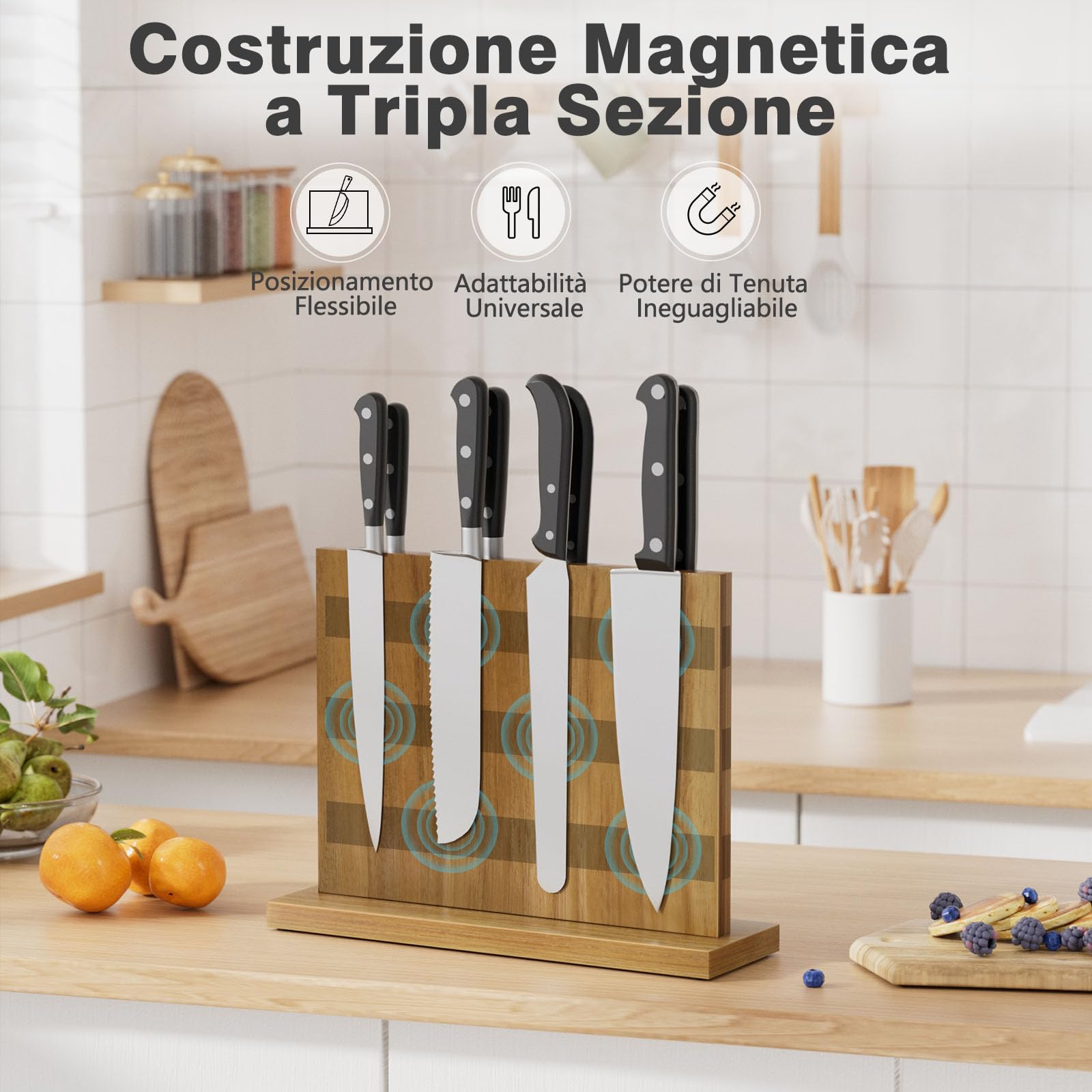 Porta Coltelli 3 In 1 Da Cucina - Con Foro Di Scarico E Scomparti | Materiale PP, Nero - Foto 5