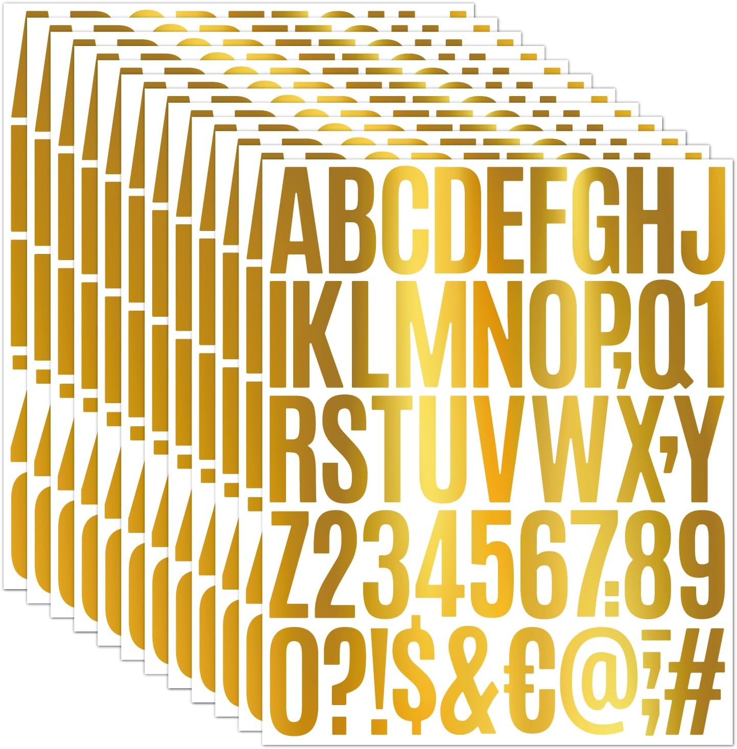 14 Sheets Vinyl Letter Stickers Gold Color, 2 Inch Self Adhesive Alphabet Numbers Metallic Stickers for Mailbox Bulletin Board Poster Crafts Wall Decor Cars Trucks Motorcycles (2 in+0.5 in)