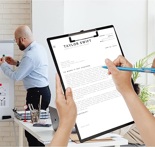 Miniatura 5 de BOMKEE Portapapeles color negro, paquete de 10 portapapeles tamaño carta A4 con clip de metal de perfil bajo y agujero para colgar para oficina y