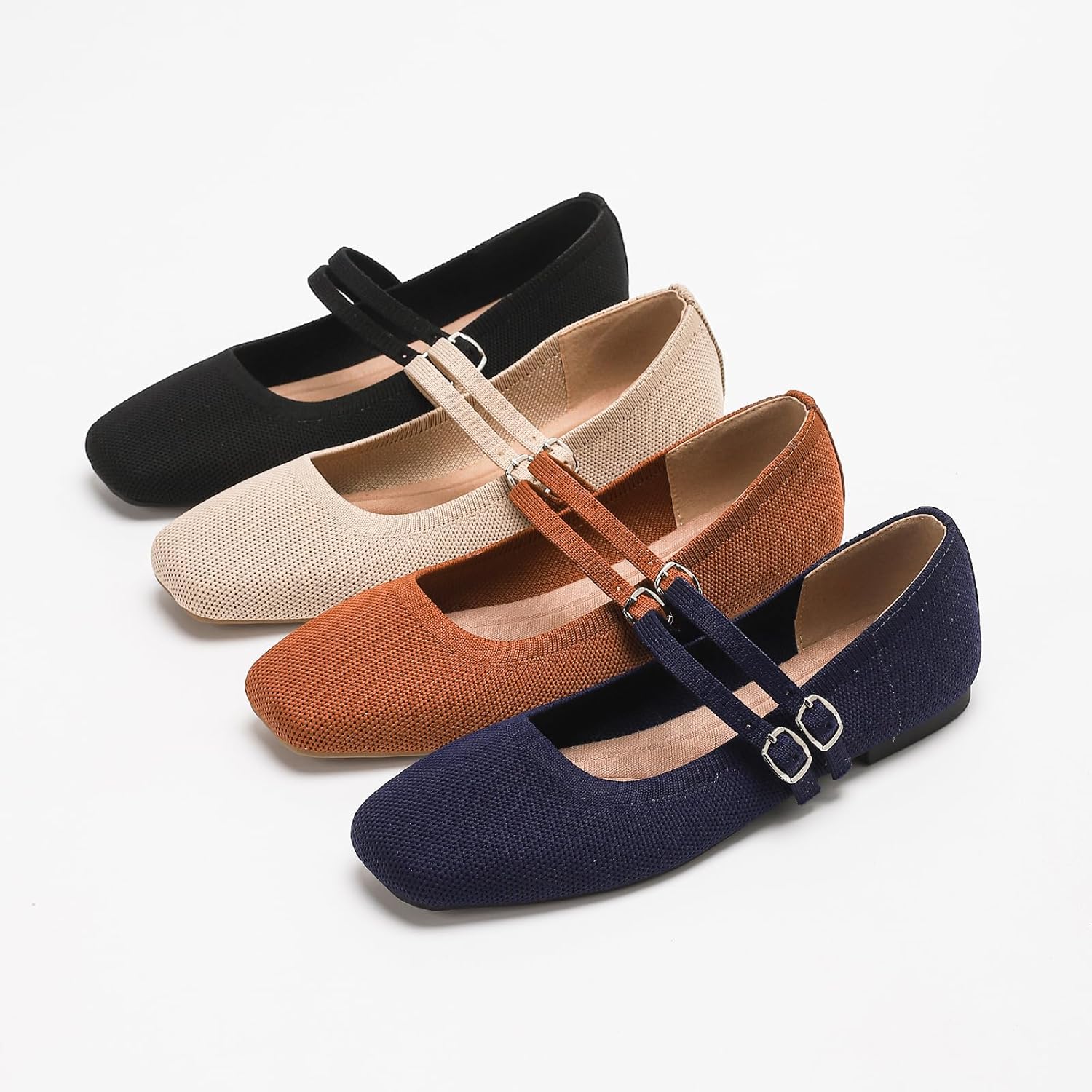 Women's Flats Square Toe Knit Mary Jane Ballet Shoes Soft Foldable Buckle Strap Women Shoe Comfortable Dressy Slip On Flat for Casual Office Work - Image 6