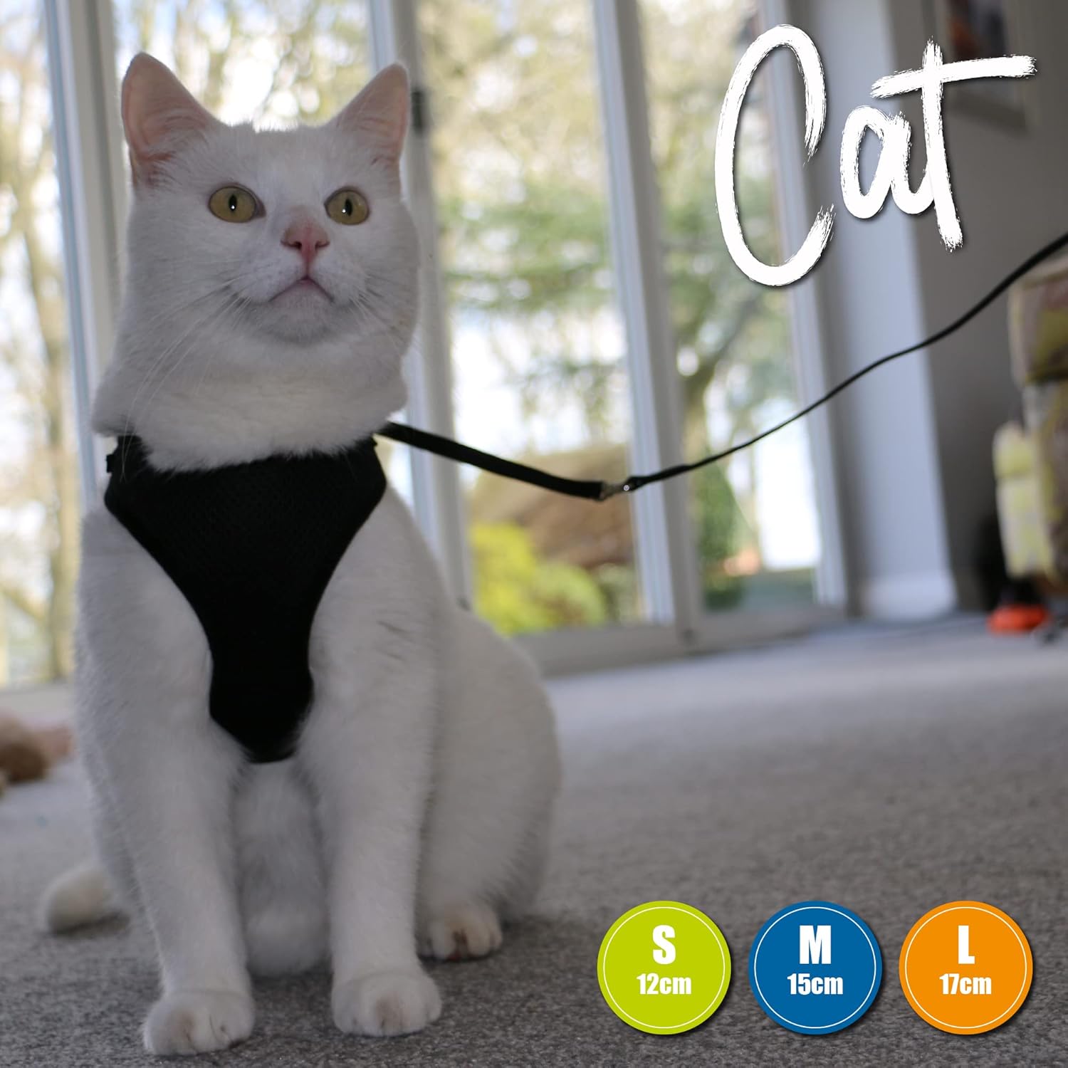 Ancol Soft Mesh Cat Harness and Lead Set. Large/ 17cm Length. Black