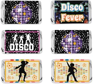 Back to 70s Candy Bar Wrappers, 70s Disco Party Themed Birthday Mini Chocolate Candy Bar Wrappers,1970s Nostalgic Party Favor Labels,45 Stickers