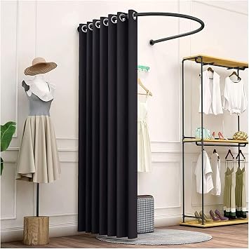 Madamera Clothing Store Fitting Room, Changing Room Used in Mall and Office, U-Dressing Room for Privacy Protection and Room Divider, Including Shading Curtain, Hanging Rod and Hook Up Black