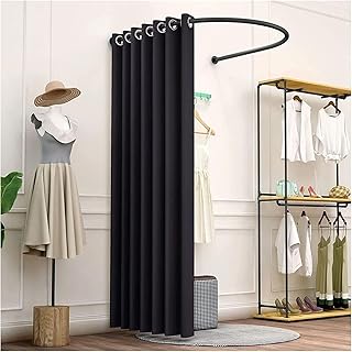 Clothing Store Fitting Room, Changing Room Used in Mall and Office, U-Dressing Room for Privacy Protection and Room Divider, Including Shading Curtain, Hanging Rod and Hook Up (Black)