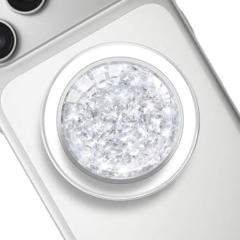 Transparent Magnetic Phone Grip Compatible with Magsafe,Collapsible Mobile Phones Stand Holder for Smartphone Tablet Cell Phone Accessory - Clear Crystal Silver Fragment Glitter
