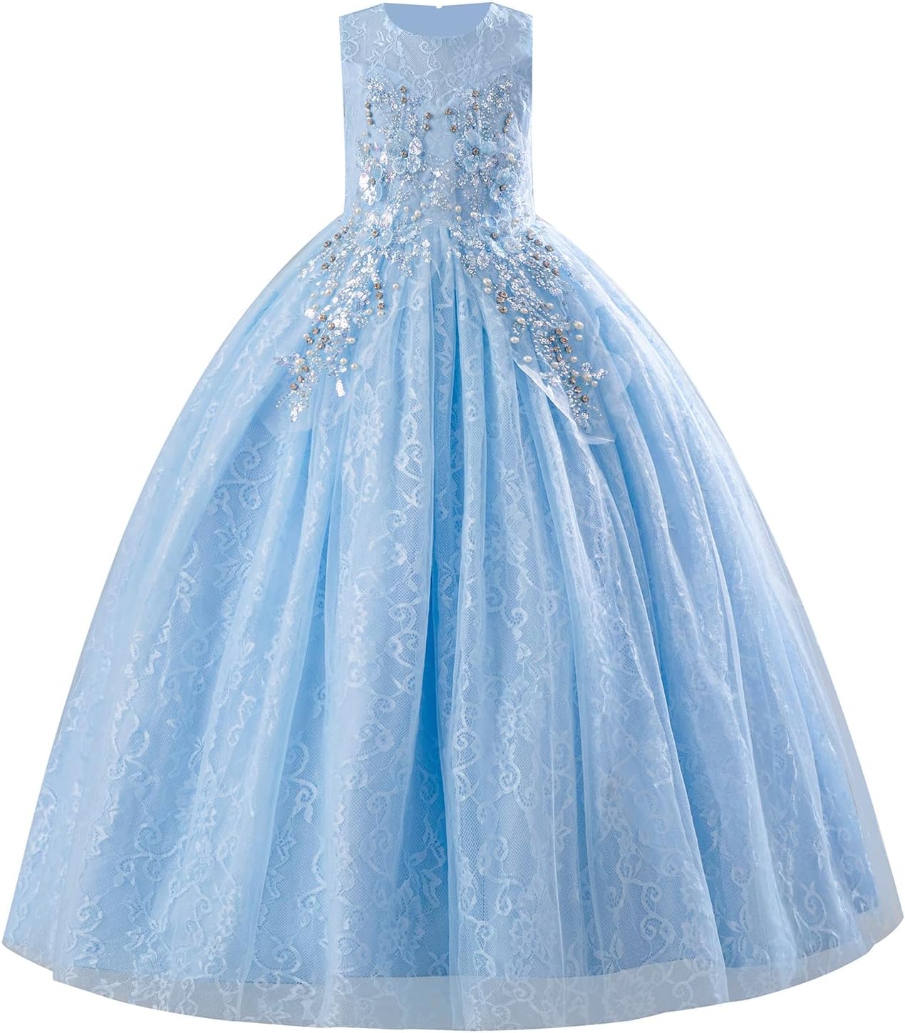 IDOPIP Sequin Flower Girl Lace Dress for Kids Wedding Pageant Party Formal Long Gown Princess First Communion Tulle Dresses