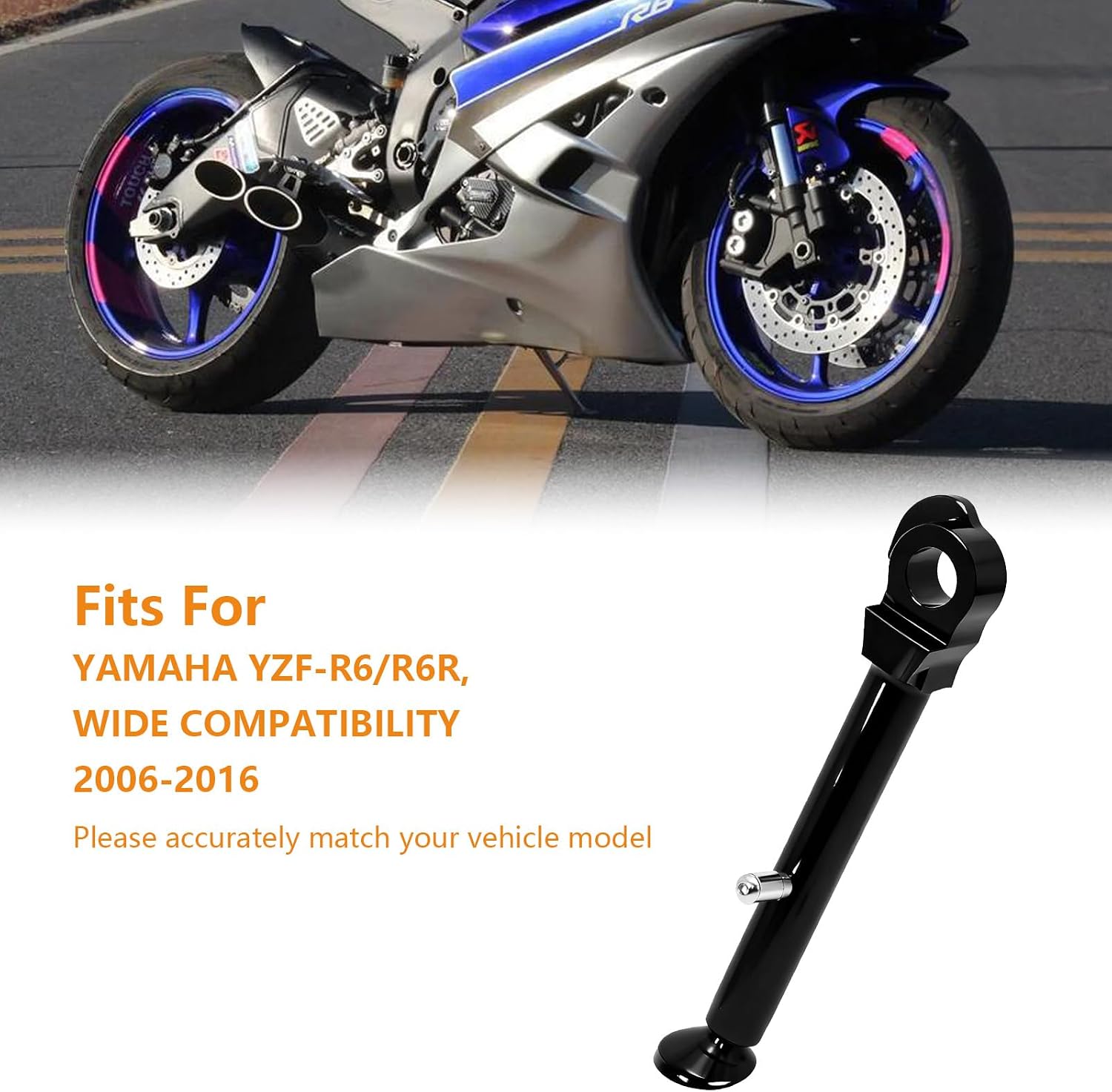 Black Extendable Adjustable Kickstand Support Side Stand Foot | 6061-Aluminium, For Yamaha YZF R6 R6R 2006-2016 Models