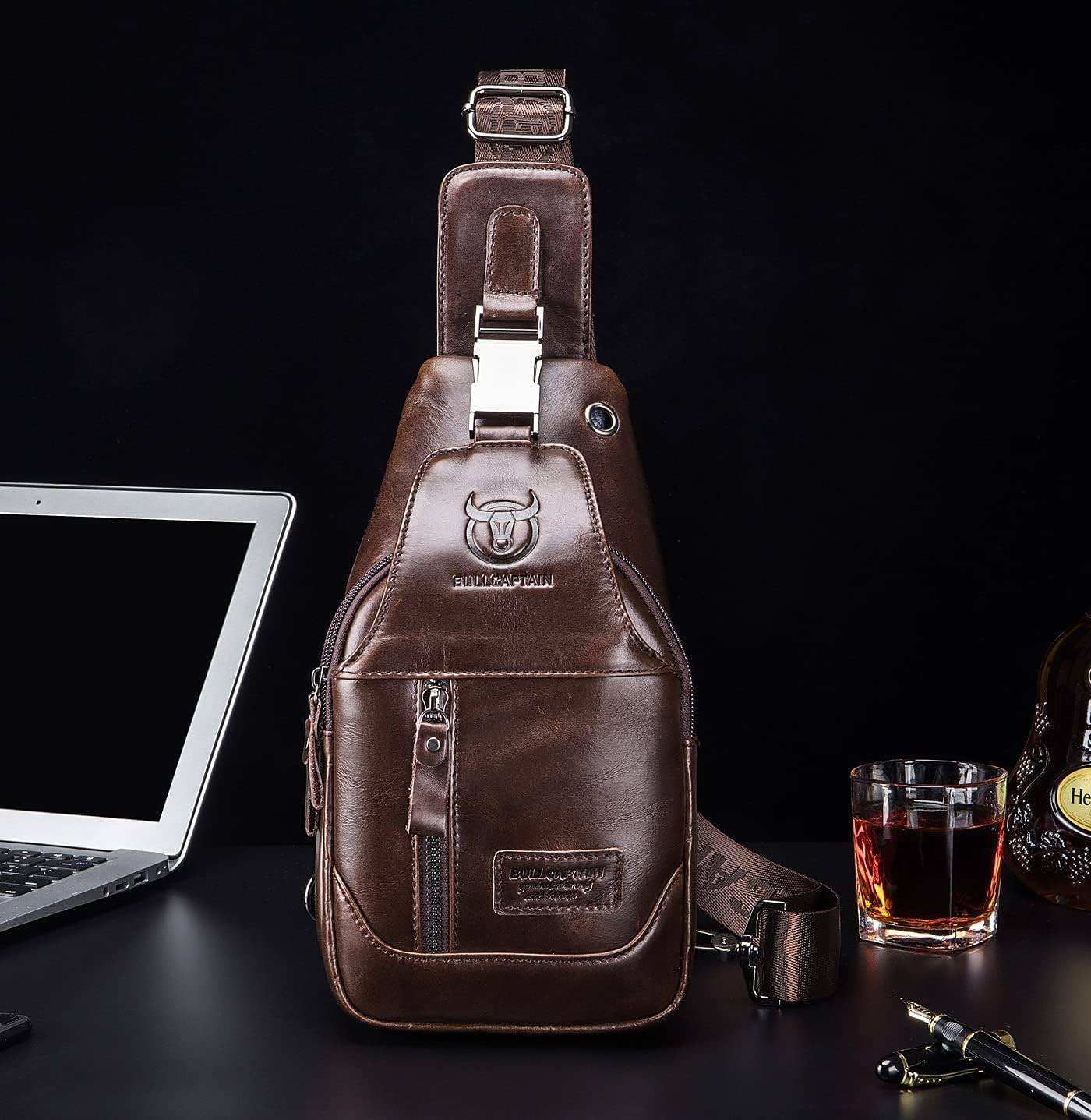 BULLCAPTAIN Genuine Leather Men Sling Backpack Multi Pocket Crossbody Chest Bags Travel Hiking Daypack - Image 3