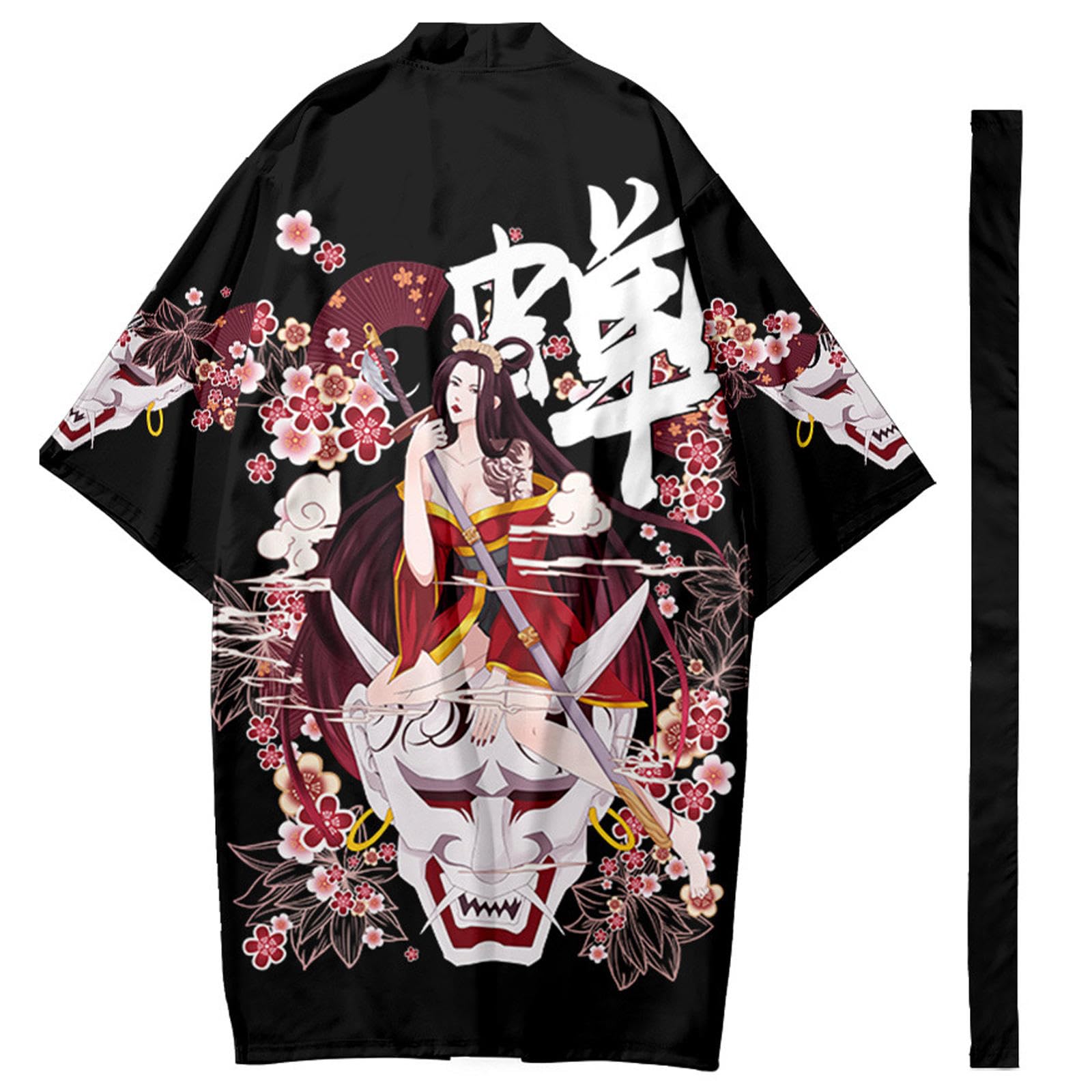 Cardigan japonais homme 3/4 noir haori léger en taille 4XL