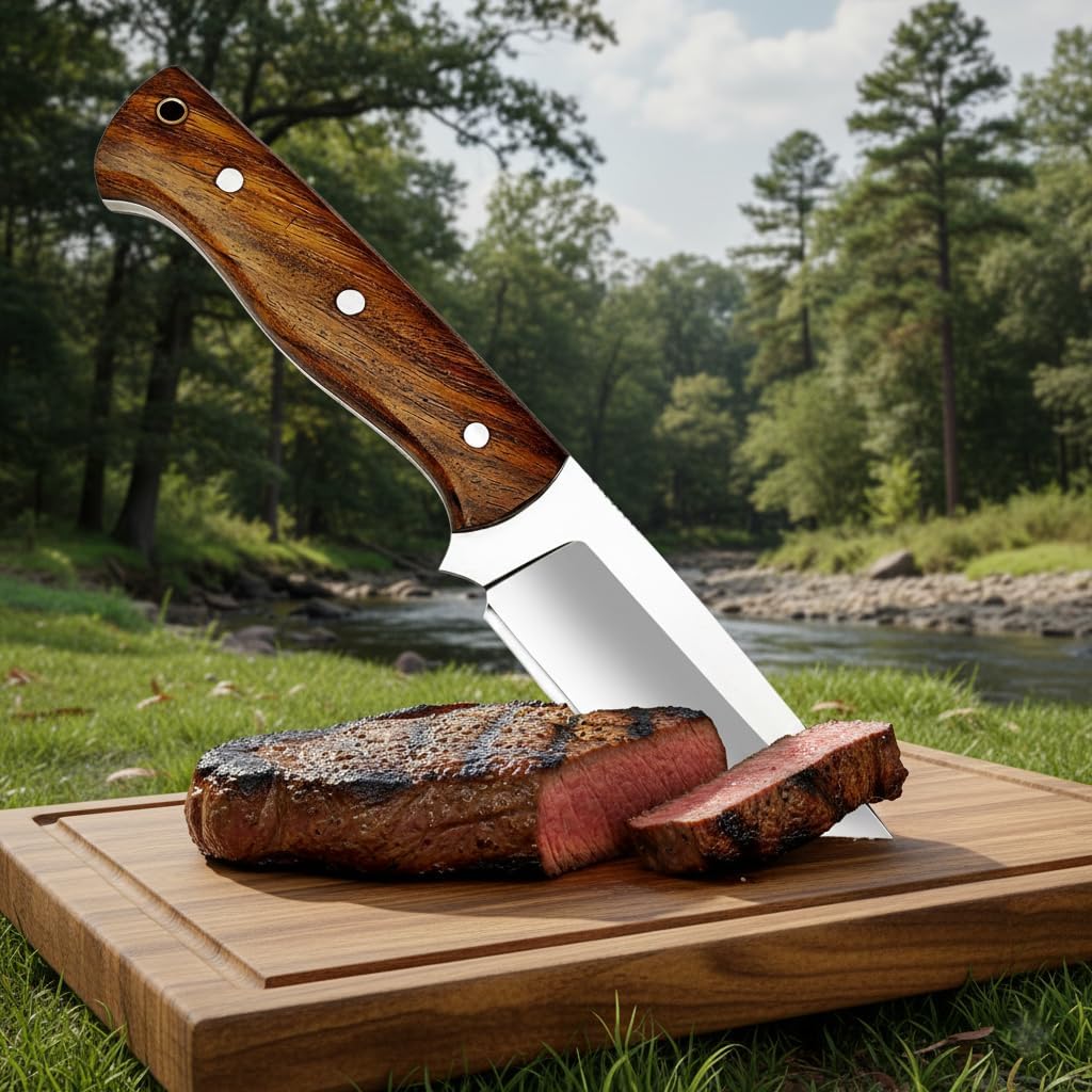 Handmade Full Tang Hunting Knife - 10 Inch High Carbon Steel Blade, Durable Rosewood Handle, & Sheath – Perfect for Outdoor Adventures, Camping, & Survival
