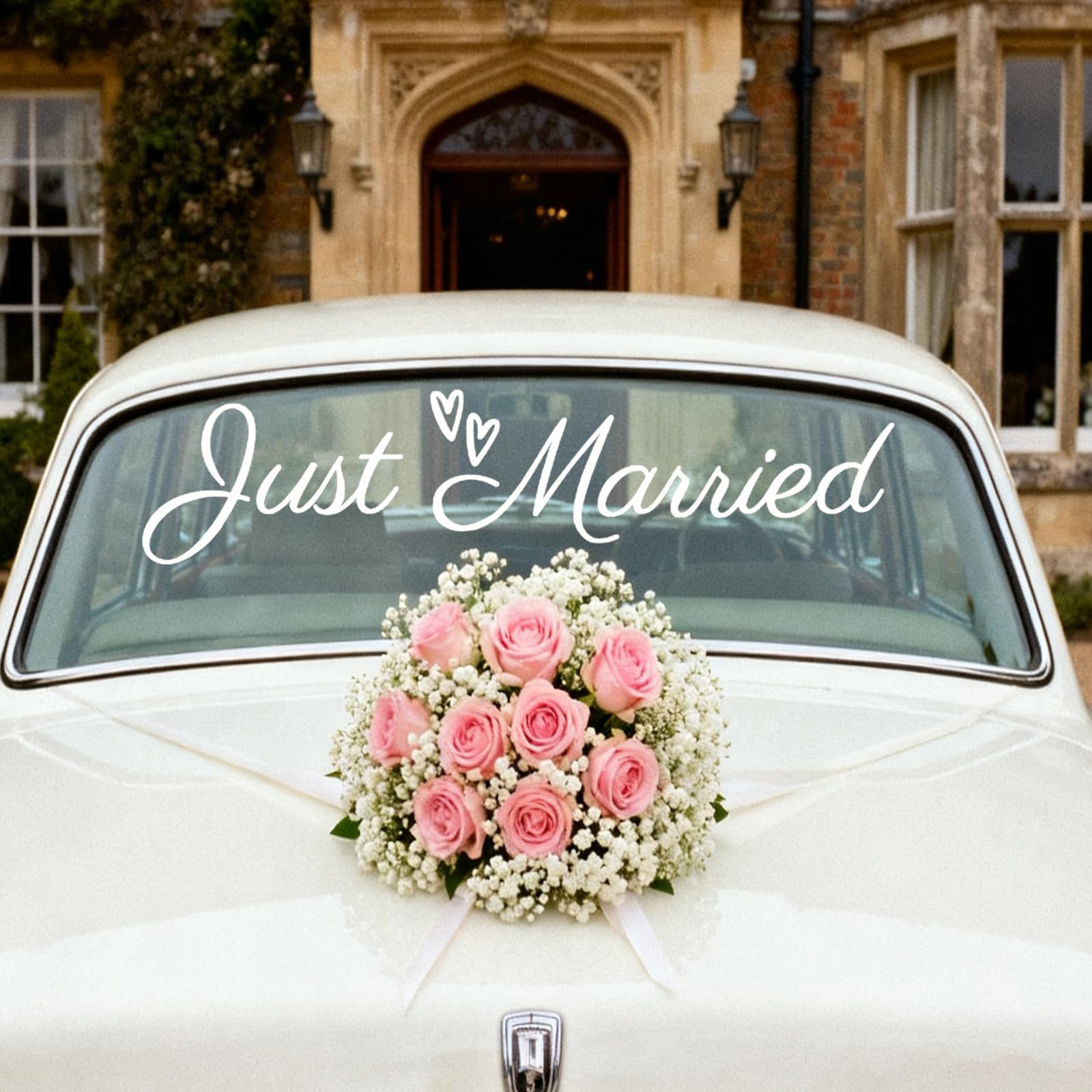 Just Married Adesivo Auto, Vinyl PVC Bianco Adesivo Paraurti Matrimonio Eleganti Decorazioni Auto Matrimonio per Veicolo Sposa & Sposo