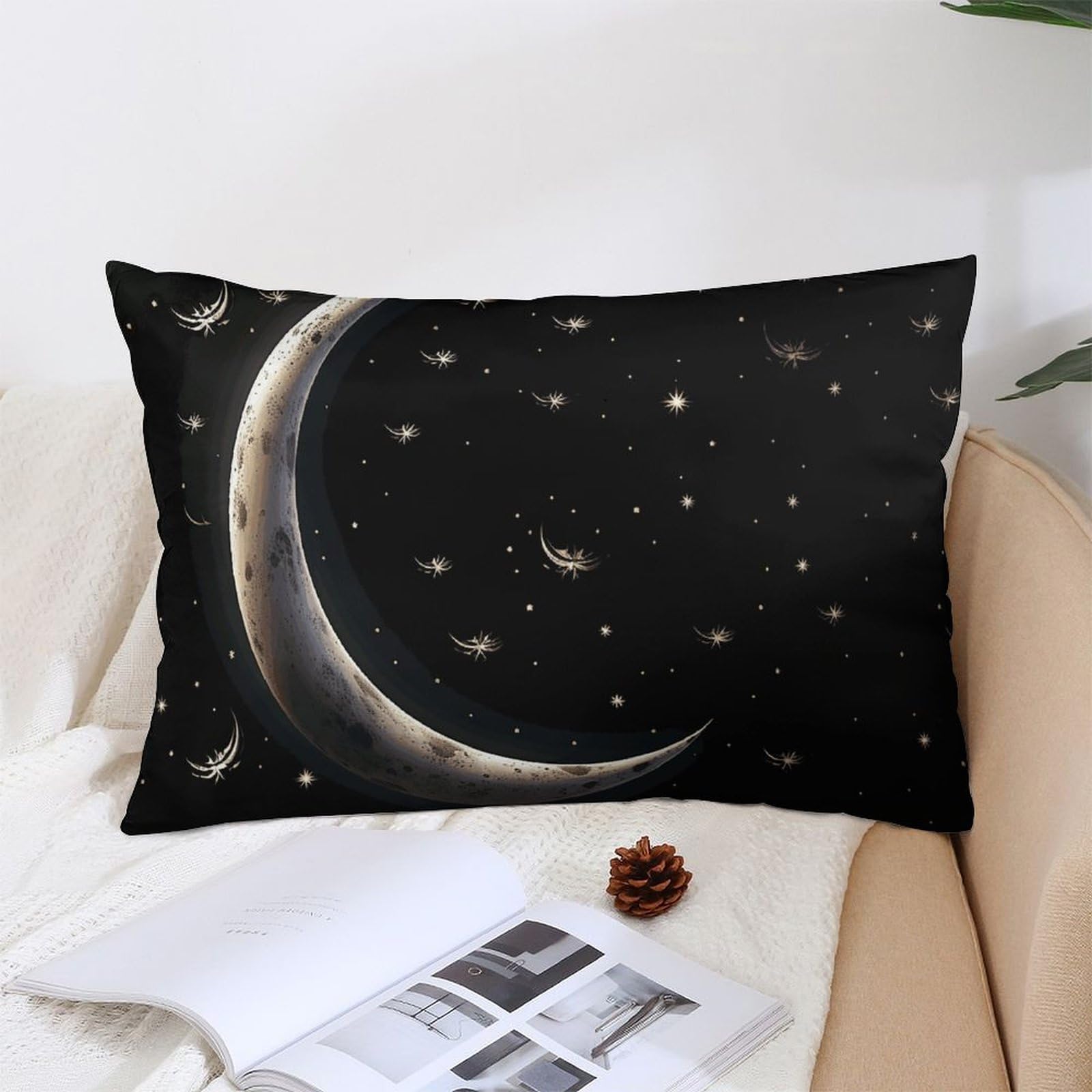 NTVOWPZO Decoration Throw Pillow Covers 12 "x20 Pillowcases Covers Crescent Moon on Black Background Soft Pillowcases Modern Farmhouse Home Decor Sofa Cushions Covers for Couch Bed Living Room