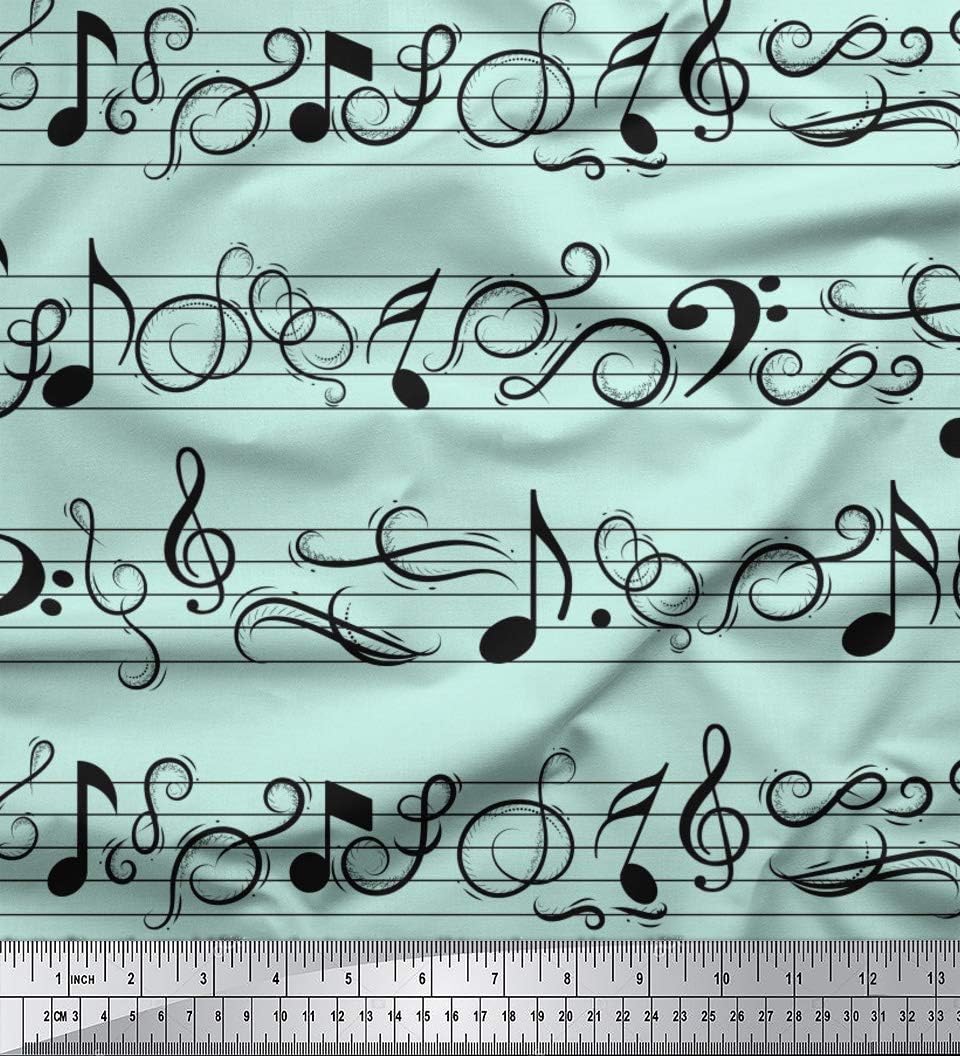 Soimoi Cotton Jersey Green Fabric - by The Yard - 58 Inch Wide - Notes Musical Instrument Textile - Musical Elegance for Crafty Creations Printed Fabric