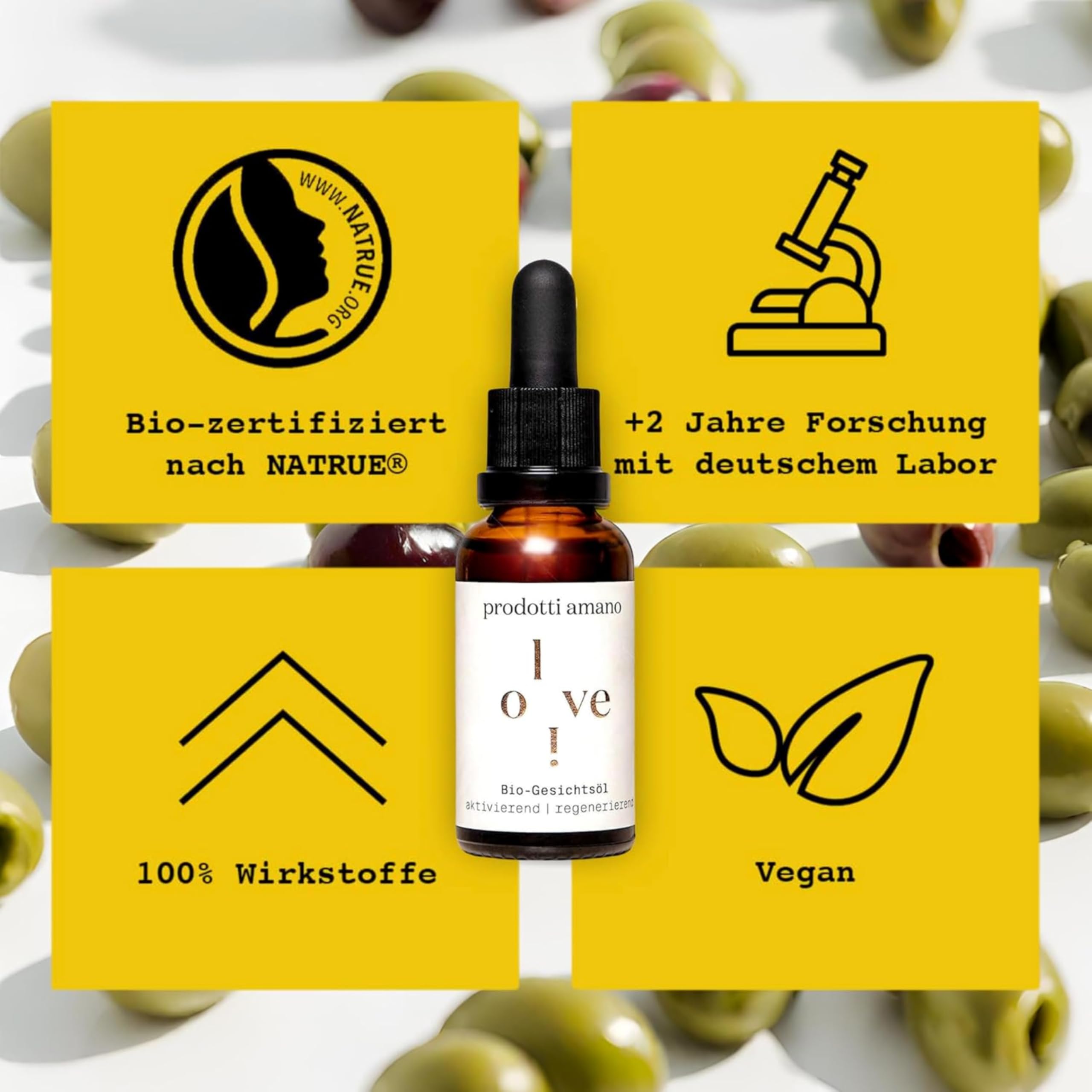 Prodotti Amano Gesichtsöl 30ml, 100% Organic Face Oil für Damen & Herren | Regenerierend & schnell einziehend, Anti Aging Bio Öl mit Vitamin E für alle Hauttypen, Vegan, Ohne Silikone & Parabene