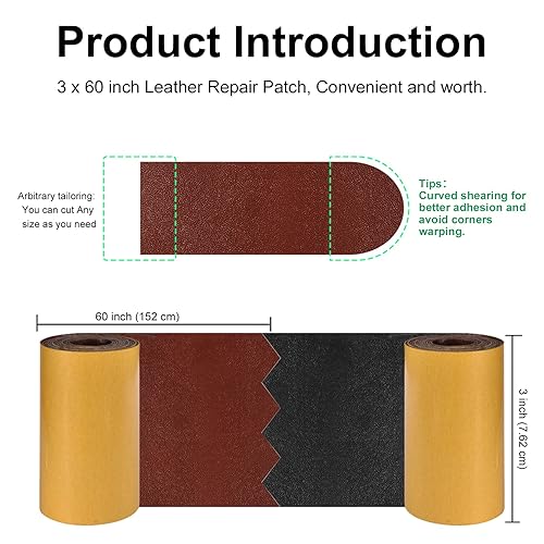 Miniatura 8 de ICARERCASE Cinta de reparación de cuero de 8 x 11 pulgadas, kit de parche de reparación autoadhesivo para sofás, asientos de automóvil, bolsos,