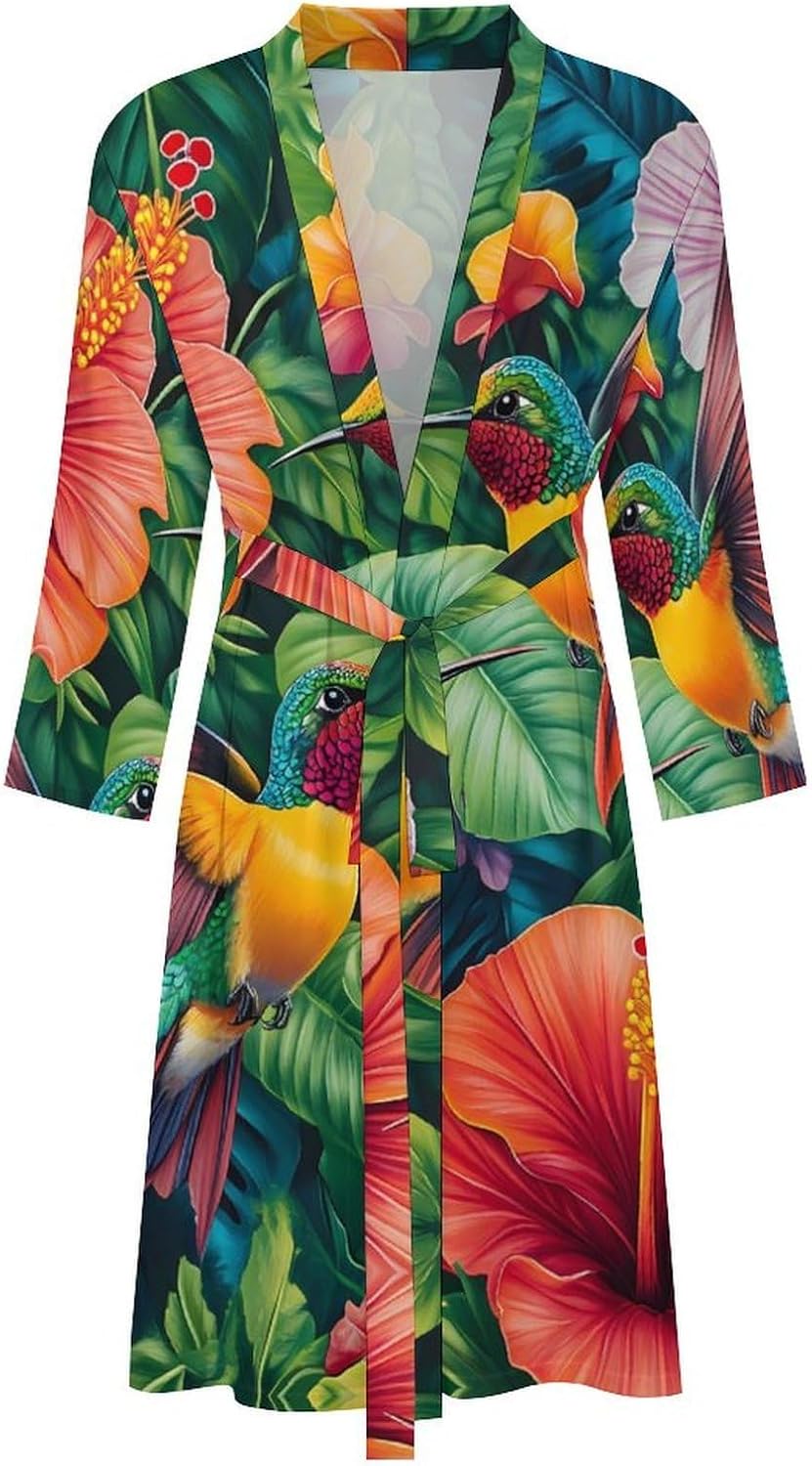 Hummingbirds Men's Robe Soft Bathrobe V Neck Loungewear Sleepwear Nightgown Dressing Gown