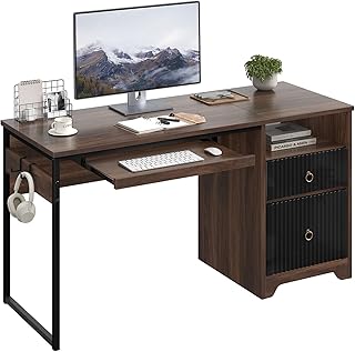 55-Inch Computer Desk with Keyboard Tray, Cherry