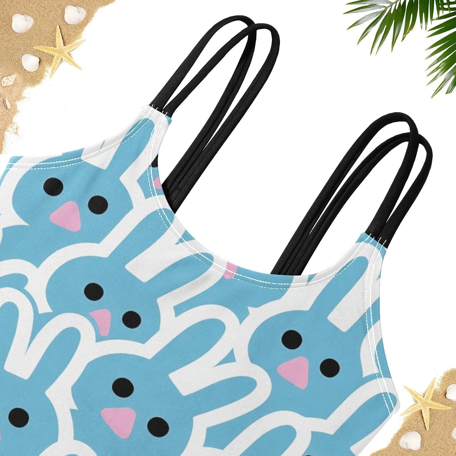 visesunny Girls Two Piece Swimsuits Blue Rabbit Cute Design Girl's Bikini Sets Bathing Suits for Girls Size 5-12Y