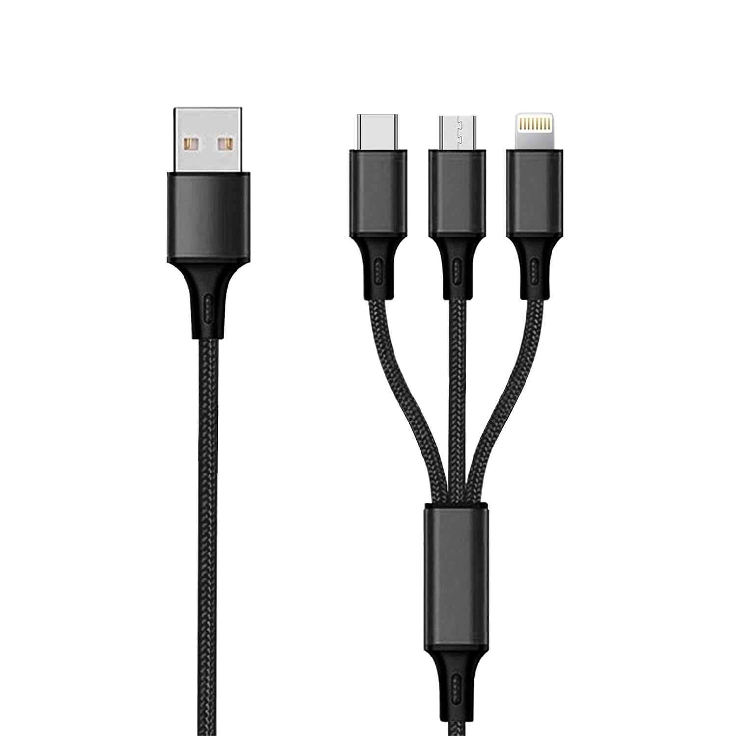2GO in 1 USB Charging Cable – Black – 150 cm for Micro USB & Apple 8-Pin & USB Type-C