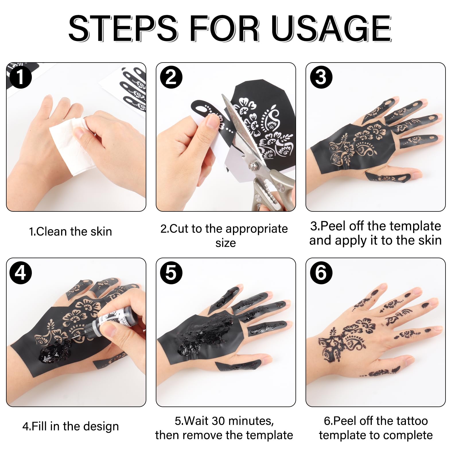 RAZET 20 Fogli Stencil per Tatuaggi per Mani, Modelli Autoadesivi per Palmi e Dita, Adesivi per Tatuaggio Temporaneo Indiano Arabo per Matrimoni e Feste