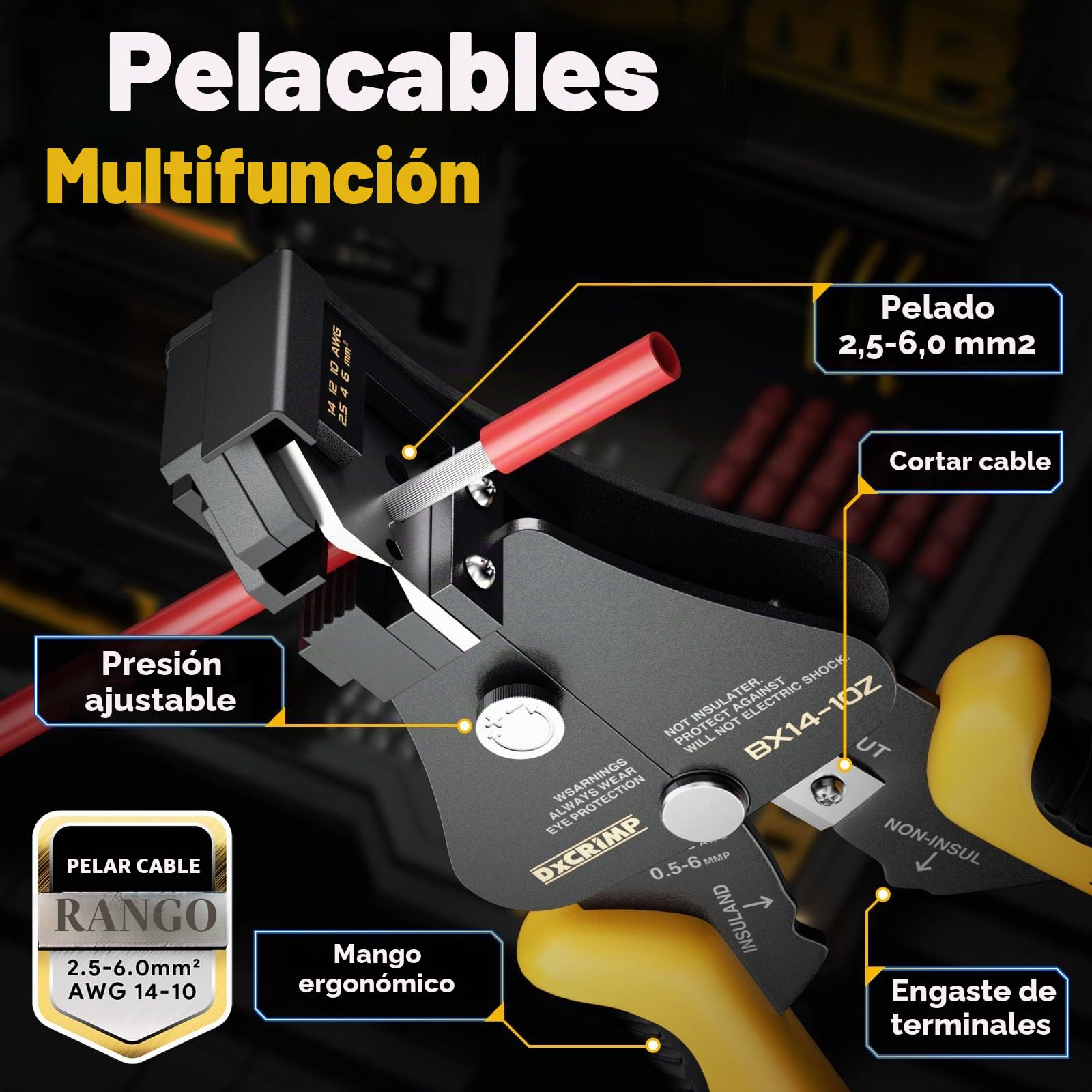 DXCRIMP Juego de Herramientas de Crimpado Solar GF-10Z Para Cable de 2,5/4/6 mm², Módulo Fotovoltaico Con Pelacables, Enchufe, Llave y Caja de Herramientas