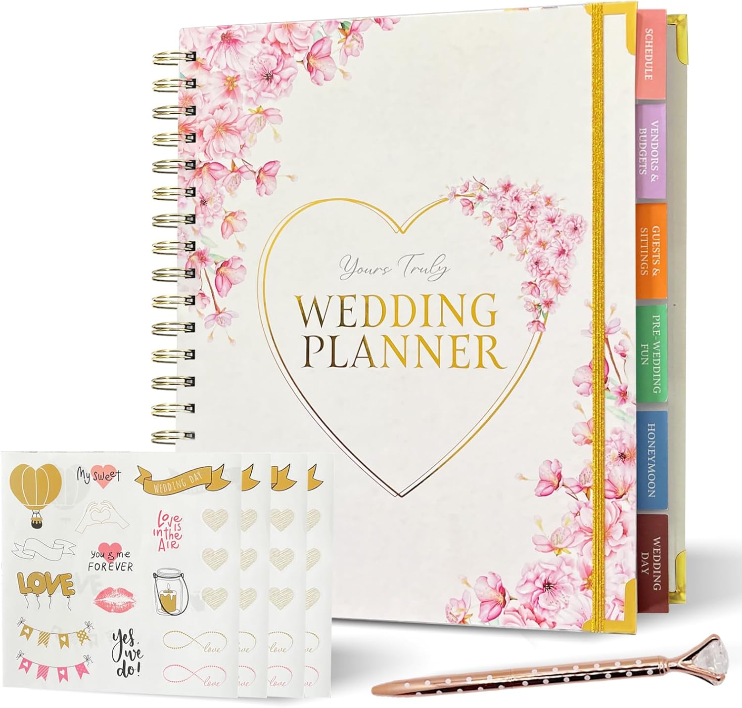 3 Pieces Wedding Planner Wedding Planner Book with Rose Gold Pen and Stickers 9.5 x 11.5 Wedding Book Wedding Gifts Wedding Planning Book and Organizer Bride Book
