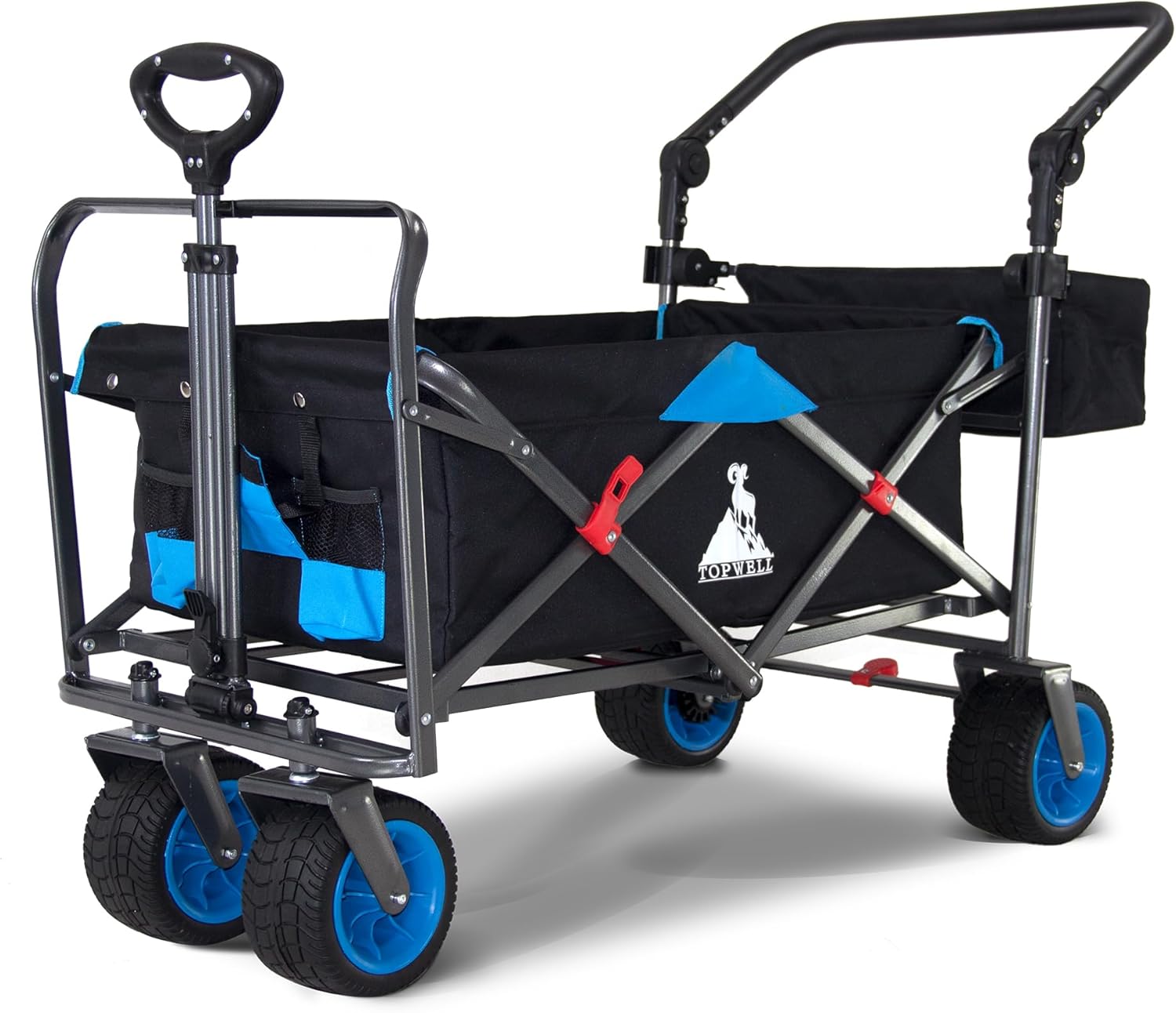 Uitility Folding Wagon | Heavy-Duty Collapsible Cart with Brakes & Adjustable Handle | for Gardening, Beach Trips, Camping, Shopping & Outdoor Transport (Black/Grey)
