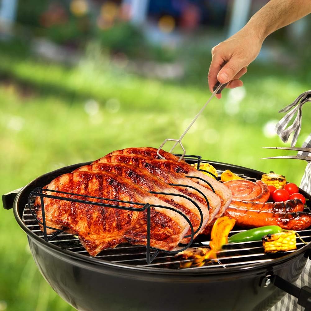 ERYTLLY 2 Pack Rib Rack For Smoking Nonstick Grill Rack Holds 4 BBQ Rib Racks For Grilling Barbecuing & Smoking Stainless Steel Rib Rack Standing Smoker Racks For Meat