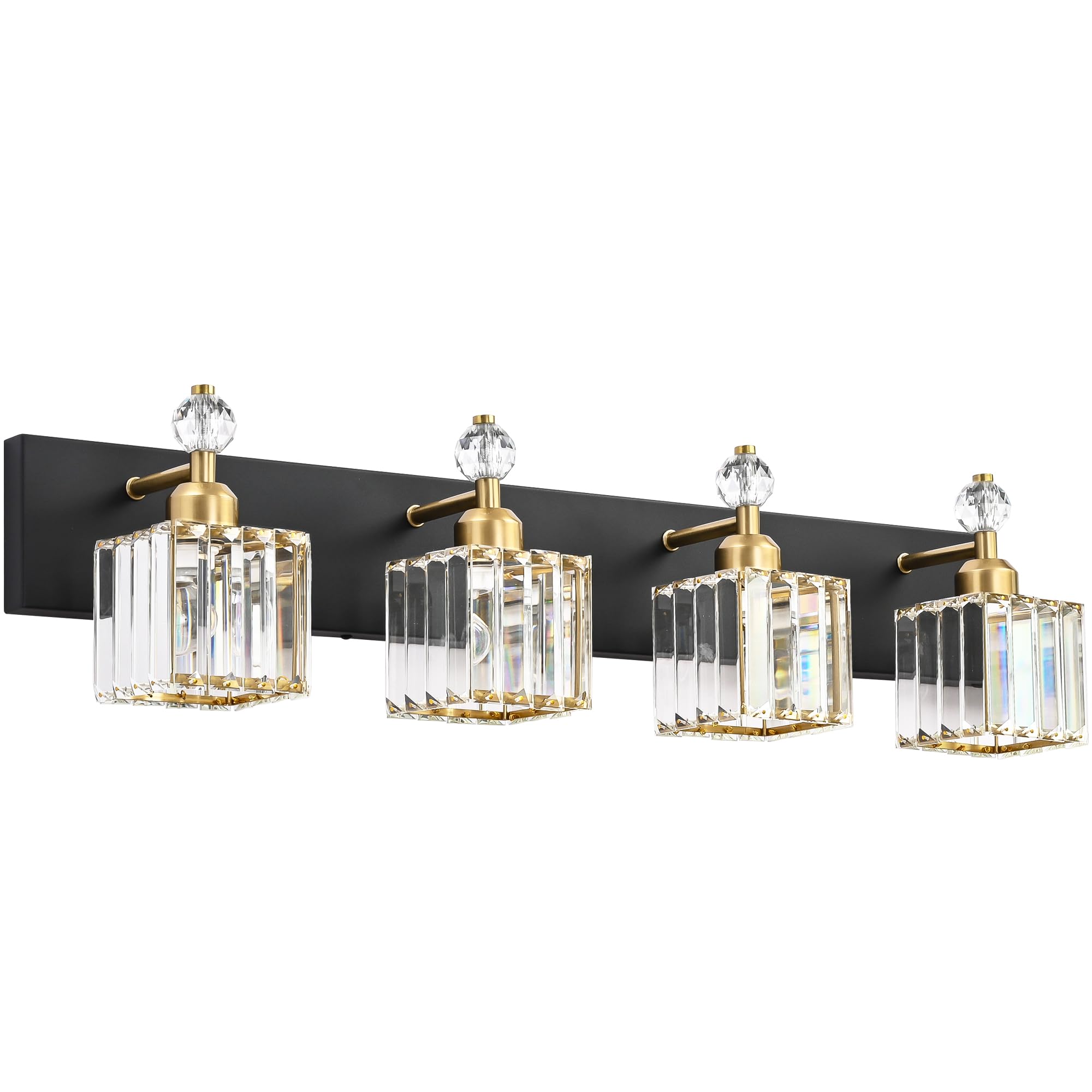 Condition photo showing New/Like New for PRESDE 4-Light Crystal Vanity Light for Bathroom Modern Black and Gold Bathroom Lights Fixtures Over Mirror Modern Bath Wall Lighting