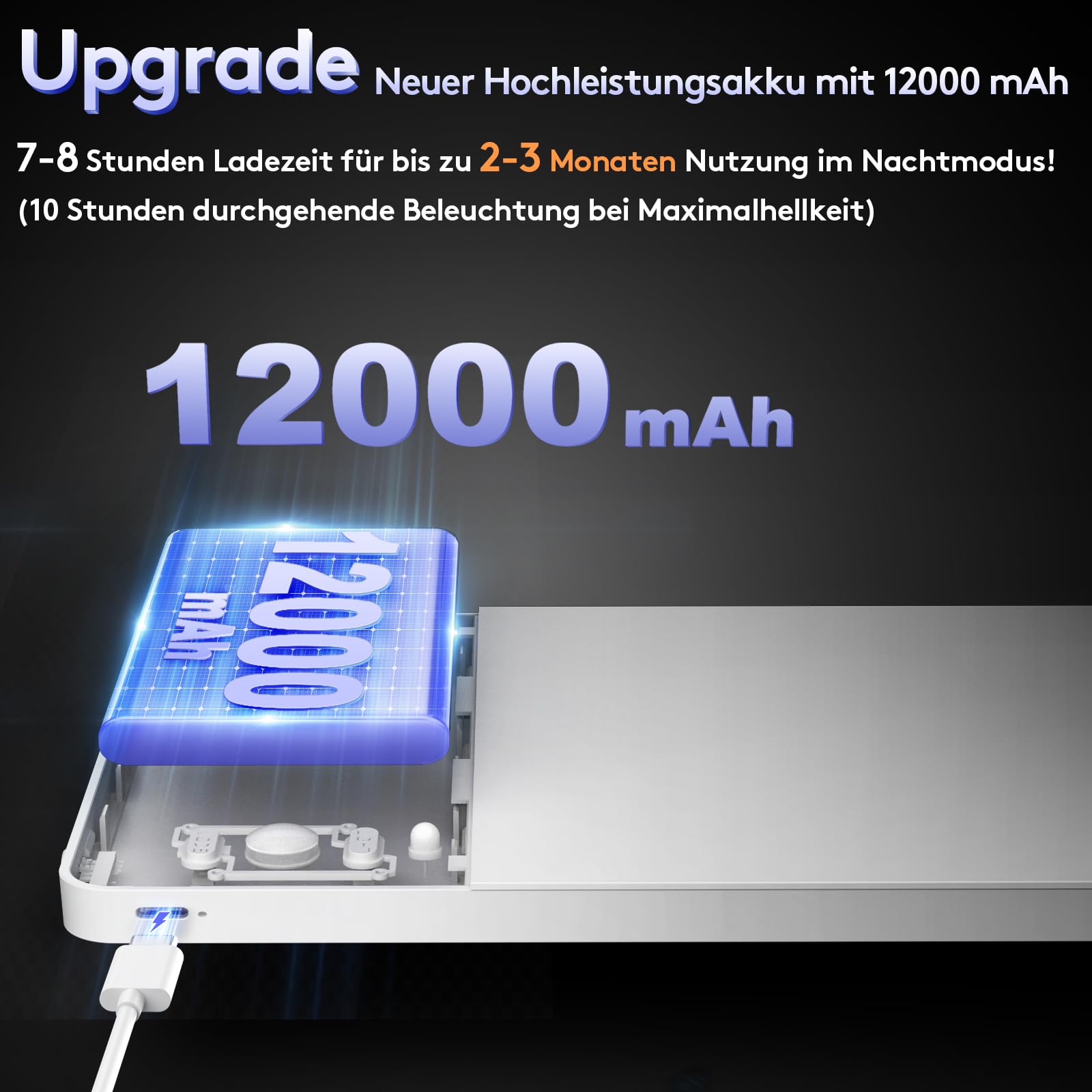 Lámpara de techo LED con detector de movimiento y mando a distancia, regulable e inalámbrica, lámpara de techo con batería de 12000 mAh, duración ultra larga para escaleras, pasillos, garaje (2)