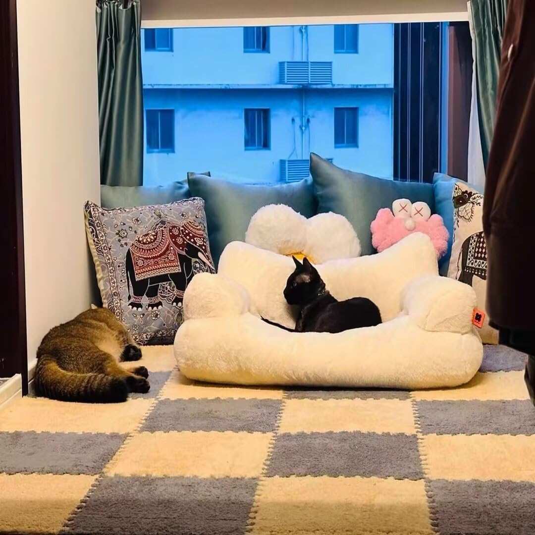 18pcs Plush Puzzle Foam Floor Mat, 11.8x11.8in Soft Anti-Slip Puzzle Area Rug Playmat for Room，Pink+Blue+White