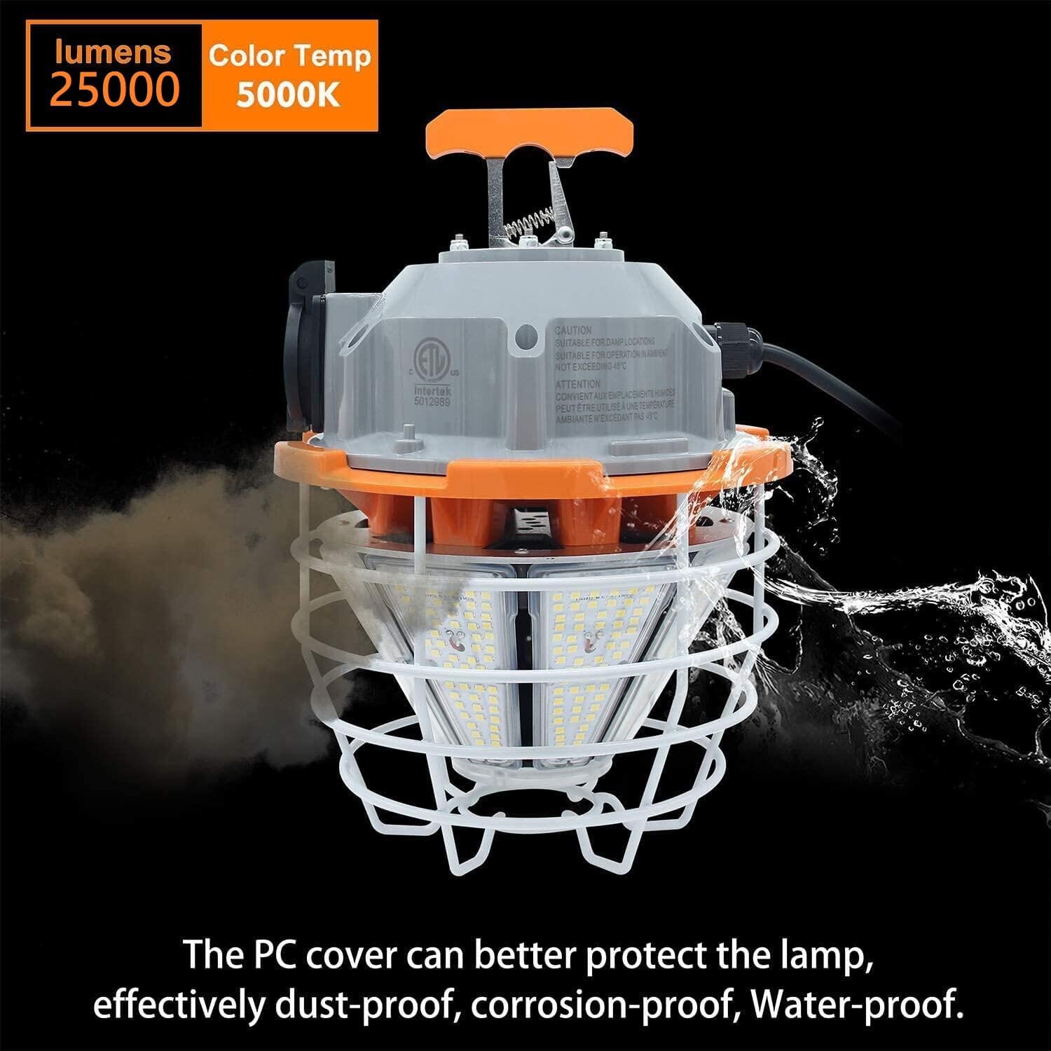 NS 150 Watts LED Temporary Work Light Fixture Daylight White 5000K 25000lm Portable Hanging Lamp Waterproof Jobsite Lighting Stainless Steel Protective Cover for Outdoor Construction High Bay Lights - Image 3