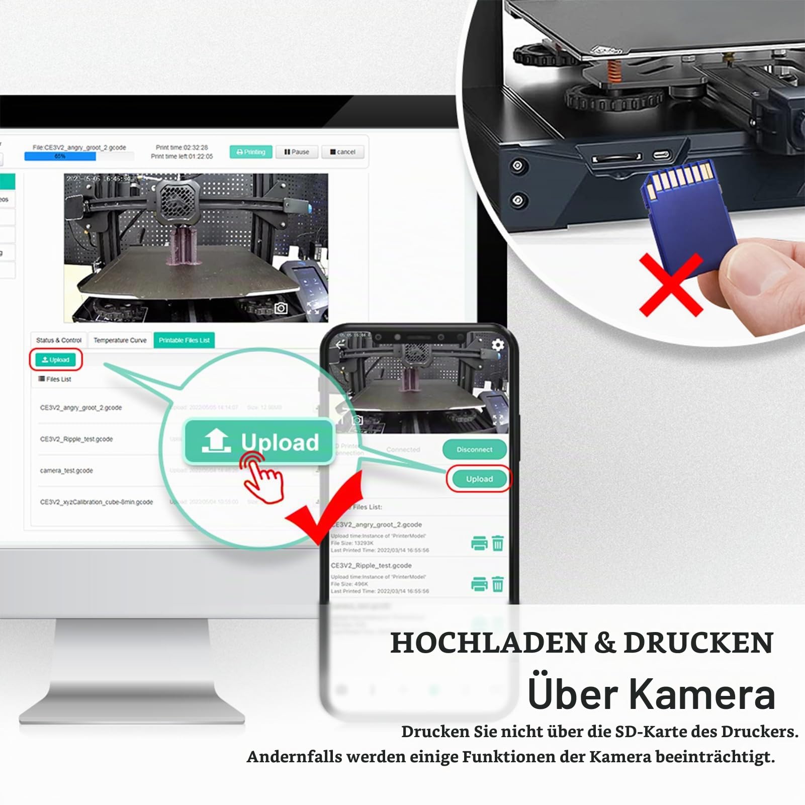 Beagle Kamera für 3D Drucker, Plug & Play, Fernüberwachung, Zeitraffervideos Kamera, Unterstützung von PC/APP, mit 32G SD Karte, WLAN Verbindung