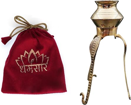 Shiv Ji Jaleri with Stand 8 Inch Brass Jaldhari for Shivling Abhishek, Golden Jal Dhara Kalash Lota for Puja, Shiva Lingam Water Drip Stand for Home Temple & Decor