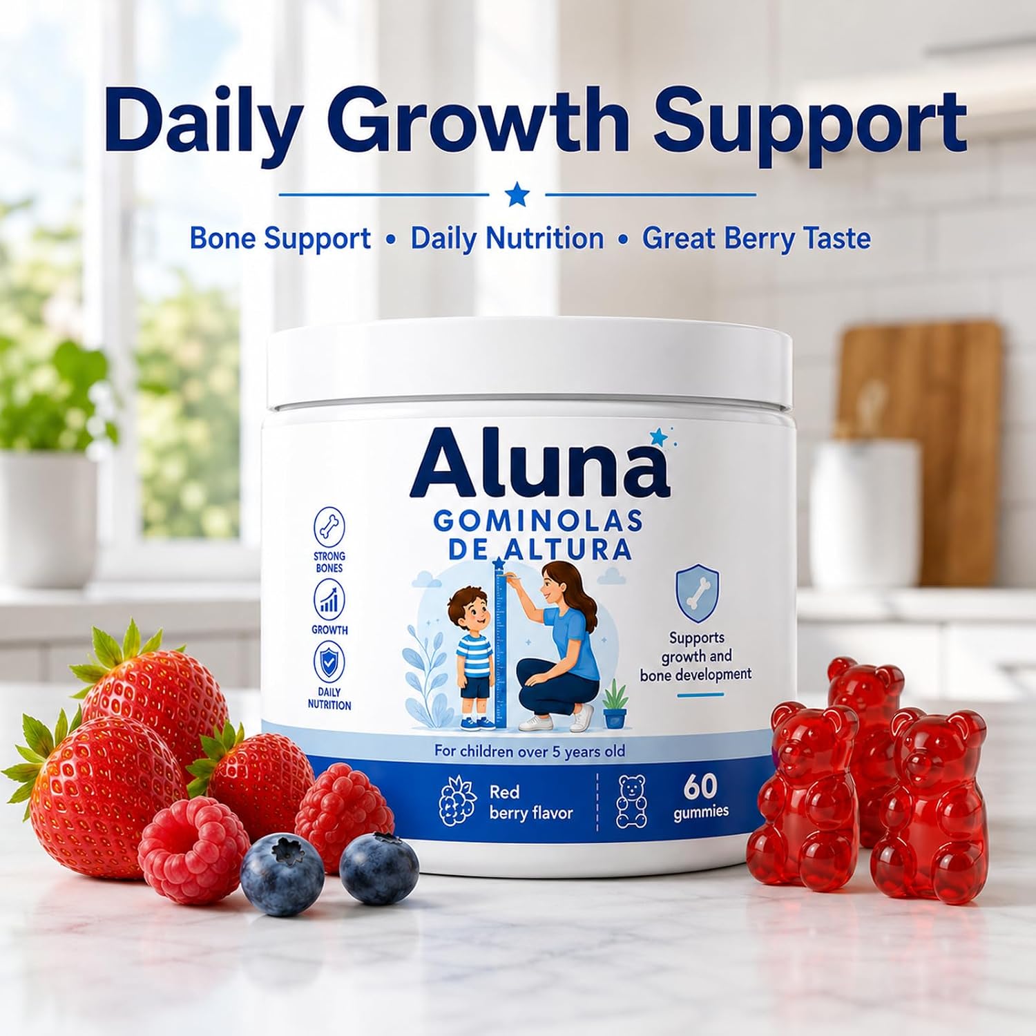 De Crecimiento De Altura, Growth Gummies, Red Berry Flavor, Vitaminas, 60 Gummies