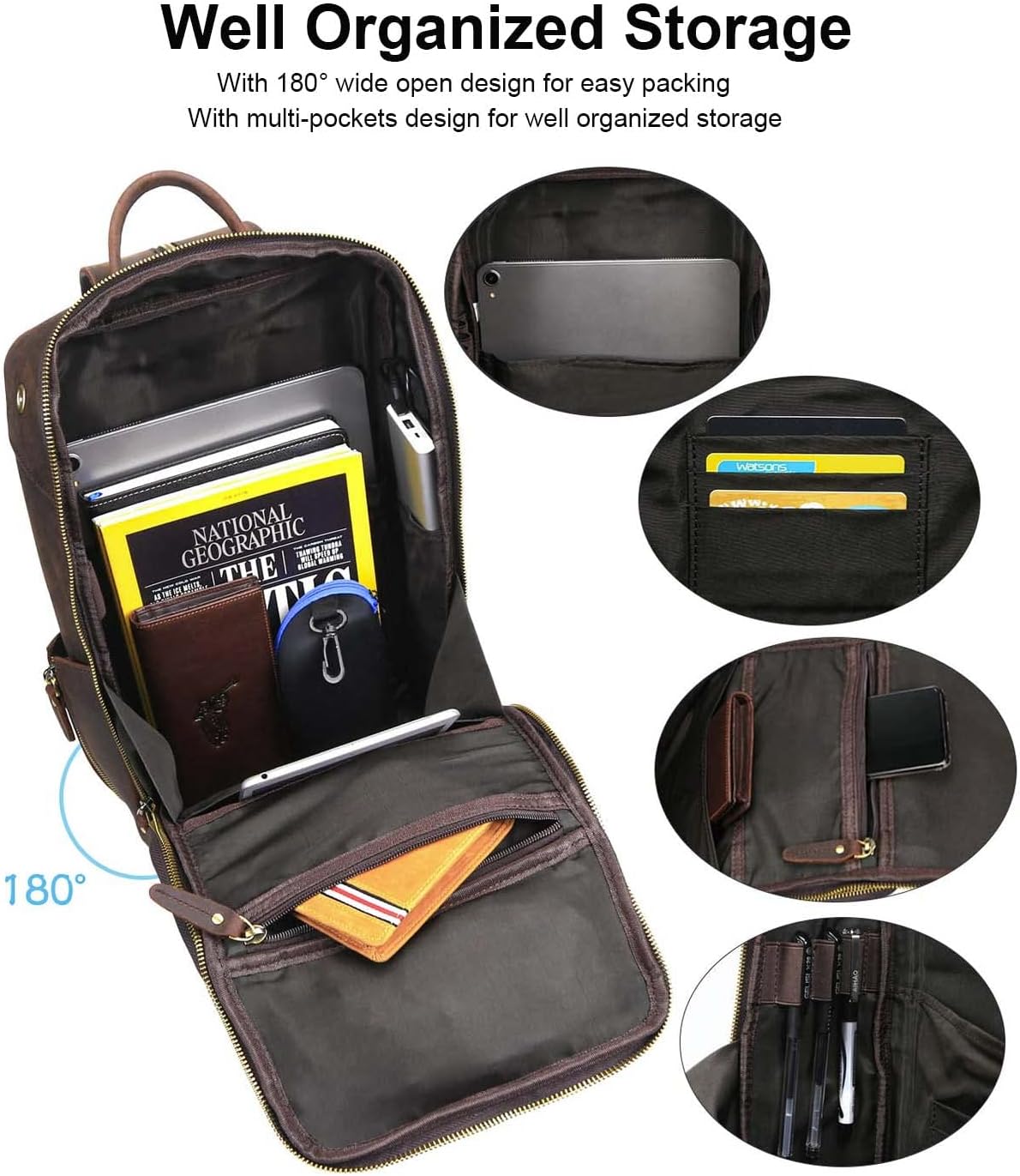 Vintage Full Grain Genuine Leather Sling Bag Crossbody Chest Shoulder Backpack Daypack Travel Hiking for 13.3 Inch Laptop - Brown - Image 6