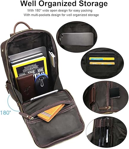 Miniatura 6 de Vintage De Grano Completo Cuero Genuino Sling Bag Crossbody Pecho Mochila De Hombro Daypack Viaje Senderismo Para 13.3 Pulgadas Portátil - Marrón