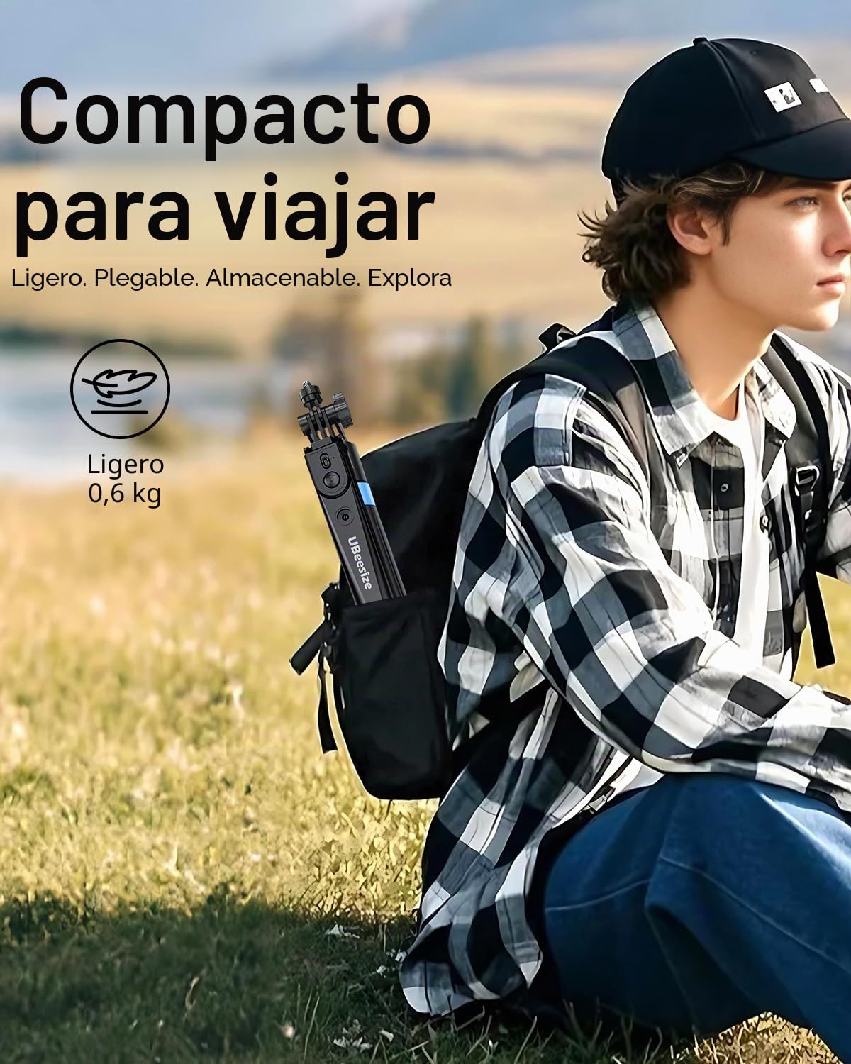 UBeesize Gimbal - Trípode para teléfono móvil con rotación 360 °, mando a distancia, reconocimiento facial automático, luz para YouTube, TikTok Live Streaming y Vlog