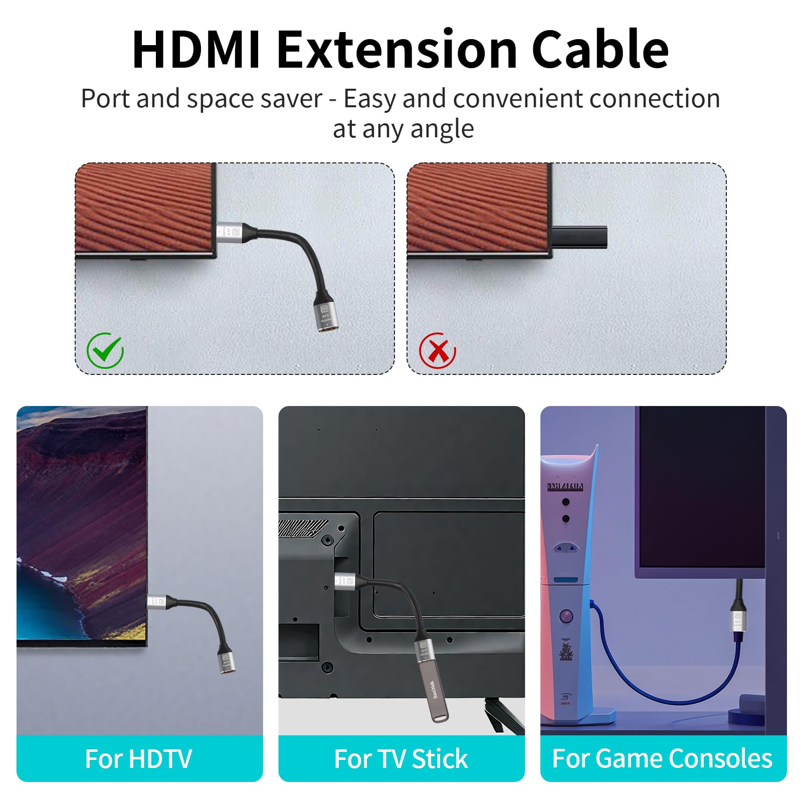 Cavo di prolunga HDMI 8K, confezione da 2, adattatore HDMI maschio a femmina, 3 m, compatibile con Xbox, PS5, PS4, Roku, TV, laptop, PC e altro ancora