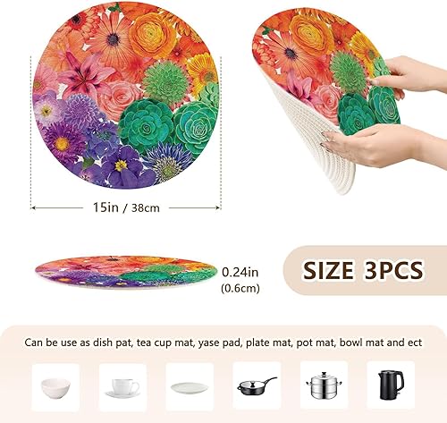 Miniatura 2 de Coloridas flores que absorben el agua caliente tapetes salvamanteles para platos calientes, soporte para platos para estufa, protección de