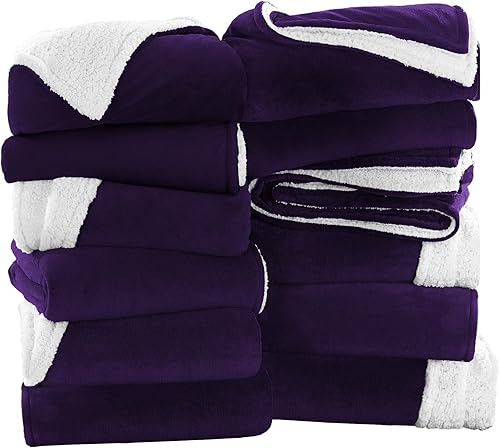 Vista 233 de IR Imperial Rooms Mantas Sherpa tamaño Queen – Mantas gruesas y cálidas para invierno, reversible, suave y esponjosa, tamaño Queen para cama, Morado