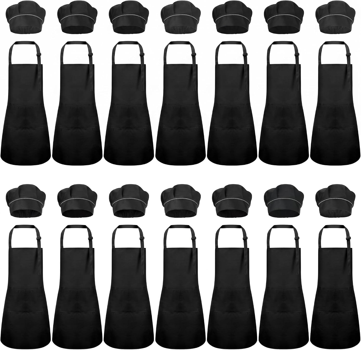 Handepo 28 Pcs Kid Apron and Chef Hat Set Adjustable Bib Apron with Pockets for Kids Cooking Baking Painting Crafting