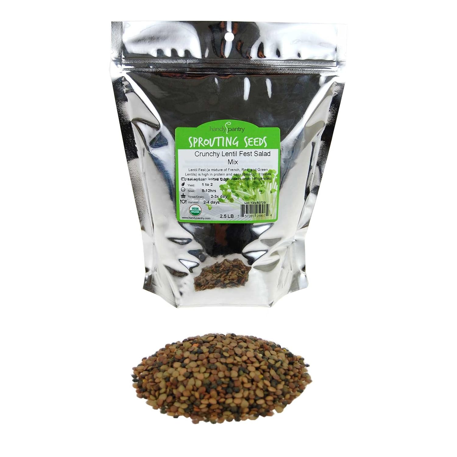Handy Pantry Crunchy Lentil Fest Sprouting Seed Mix- 35 Lbs- Organic- Green, Red & French Lentils- Edible Seeds, Salad, Soup, Sprouts & Food Storage