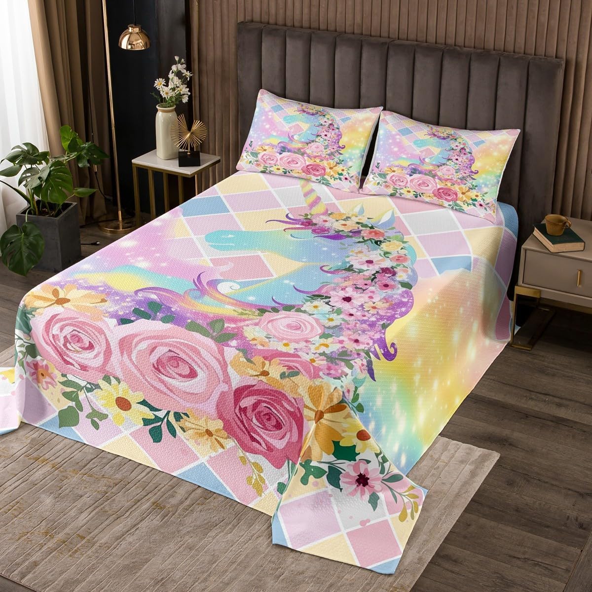 Modern Gamer Bedspread Set Queen Size for Kids,Boys Girls Blue Red Gamepad Quilt Set Lightning Bedspread Coverlet Game Controller Bedspread 3 Piece Decorative Bedding Quilted with 2 Pillow Shams